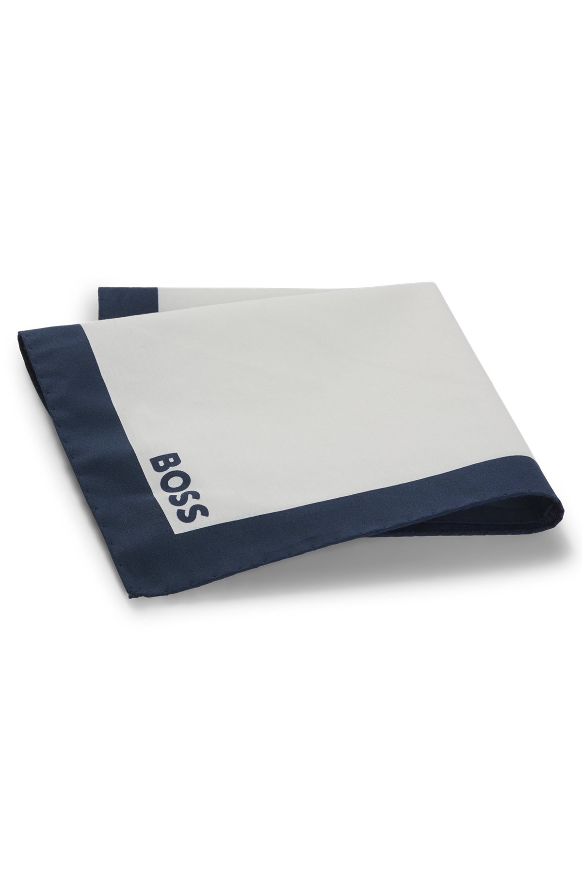 COTTON POCKET SQUARE WITH LOGO AND BORDER PRINT - 3