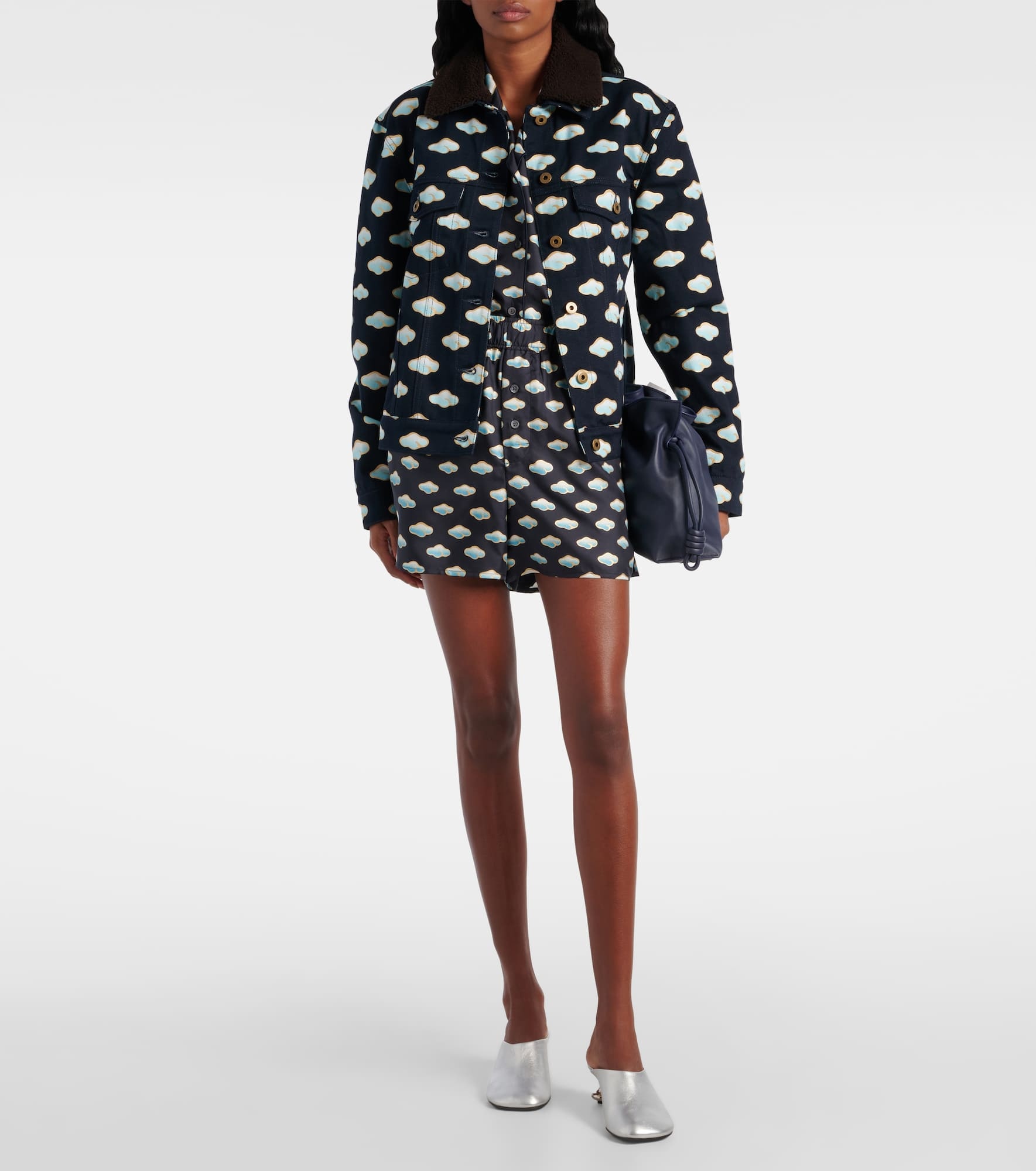 Printed shearling-trimmed denim jacket - 2