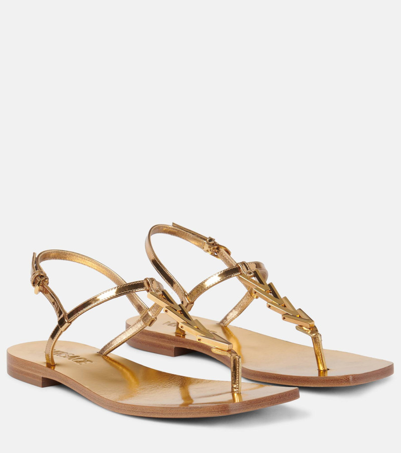 Metallic leather thong sandals - 1