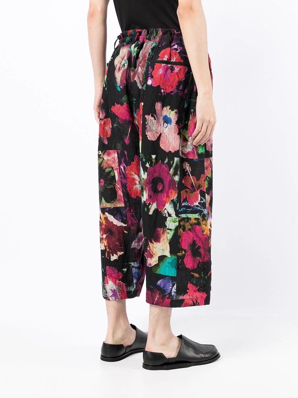 patchwork floral-print cropped trousers - 4