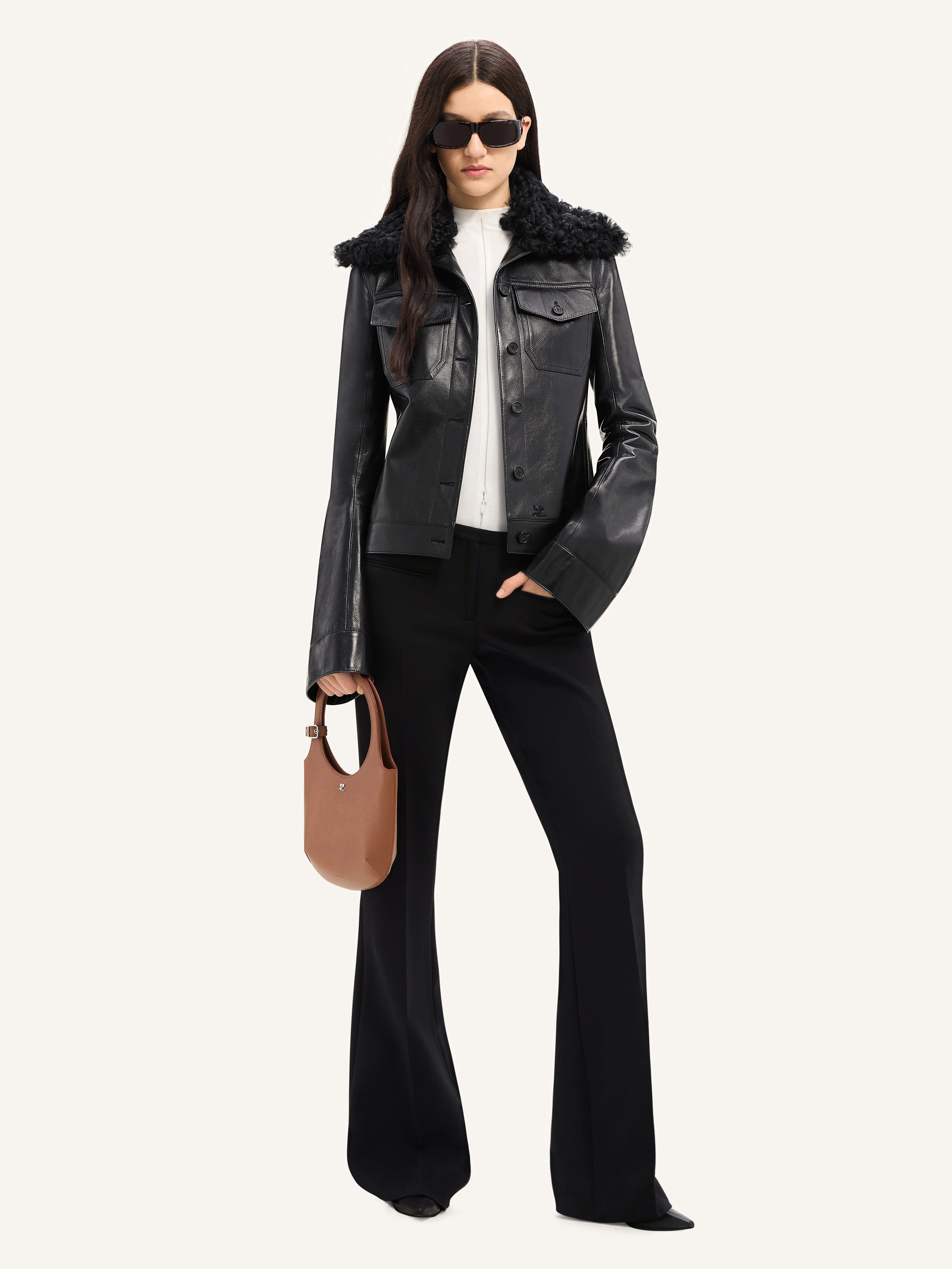 SHEARLING COLLAR LEATHER JACKET - 2
