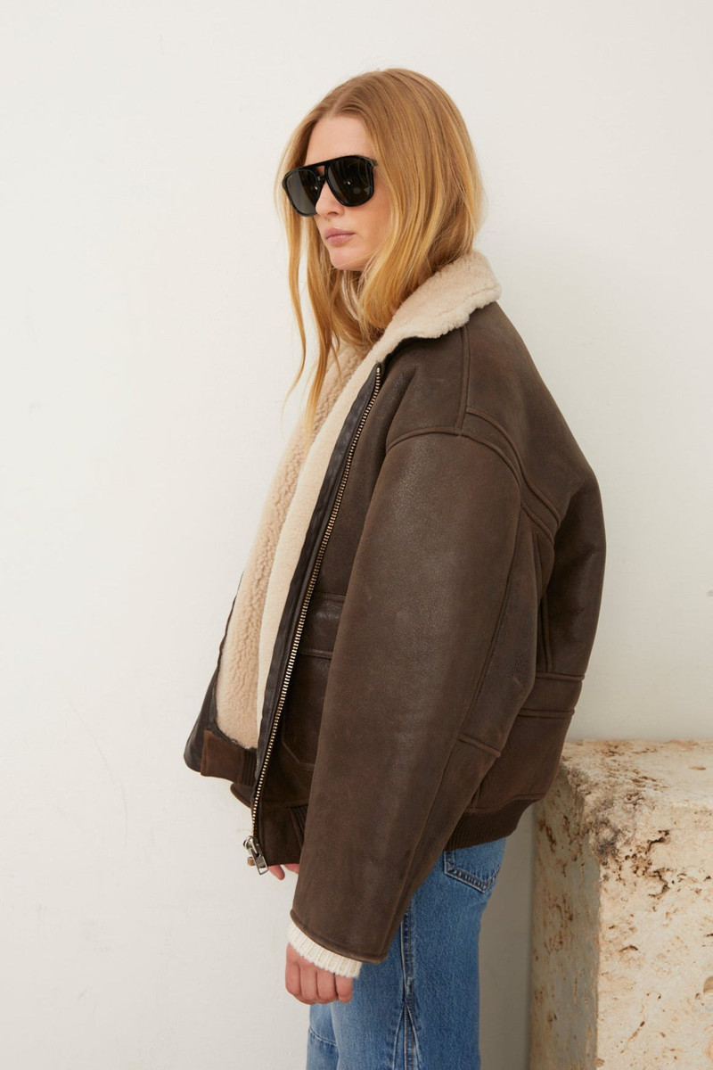 CHOCOLATE BEIGE LEATHER VINTAGE AVIATOR JACKET 3