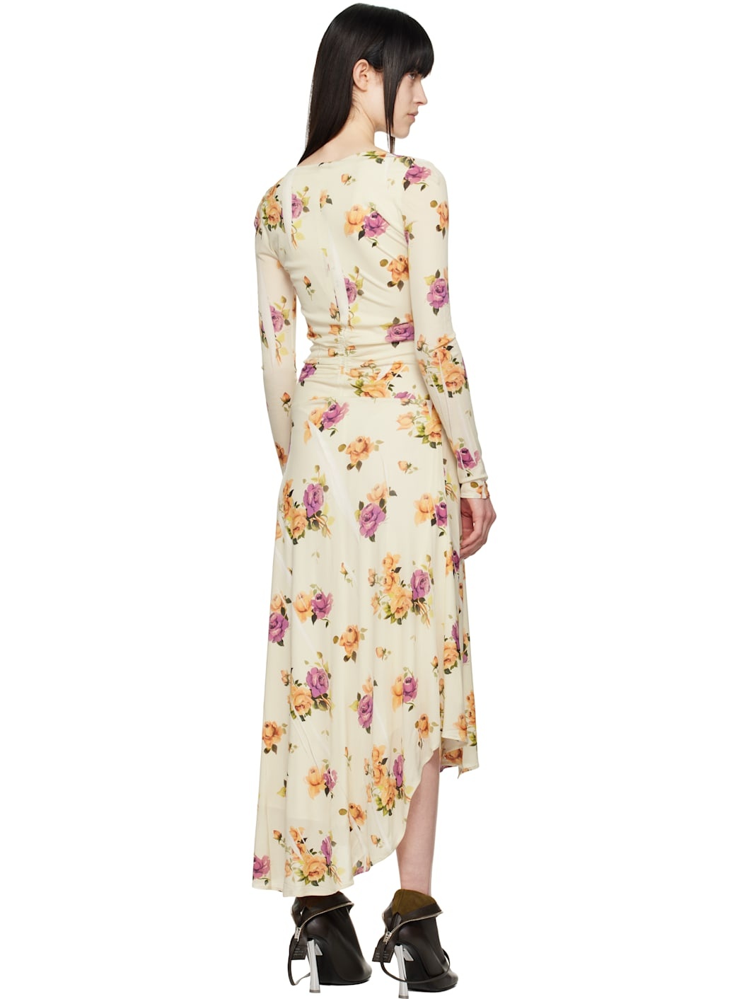 Beige Floral Midi Dress - 3