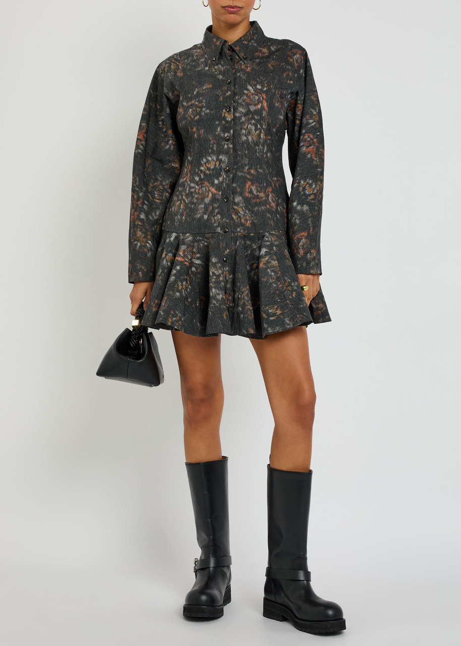 Ganni Printed Stretch-cotton Mini Shirt Dress - 4