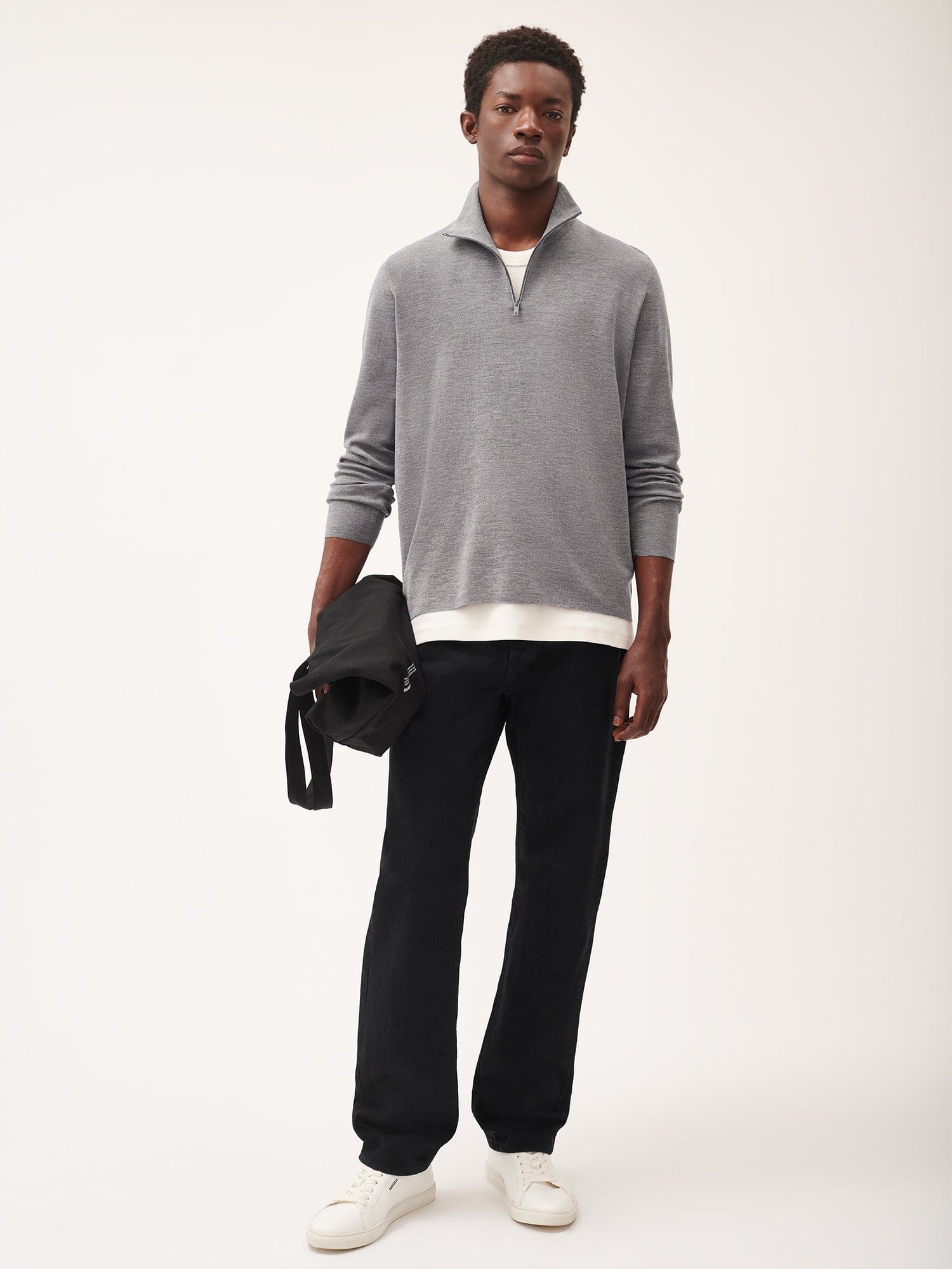 Mens Regenerative Merino Wool Half-Zip Sweater - Grey Marl - 4
