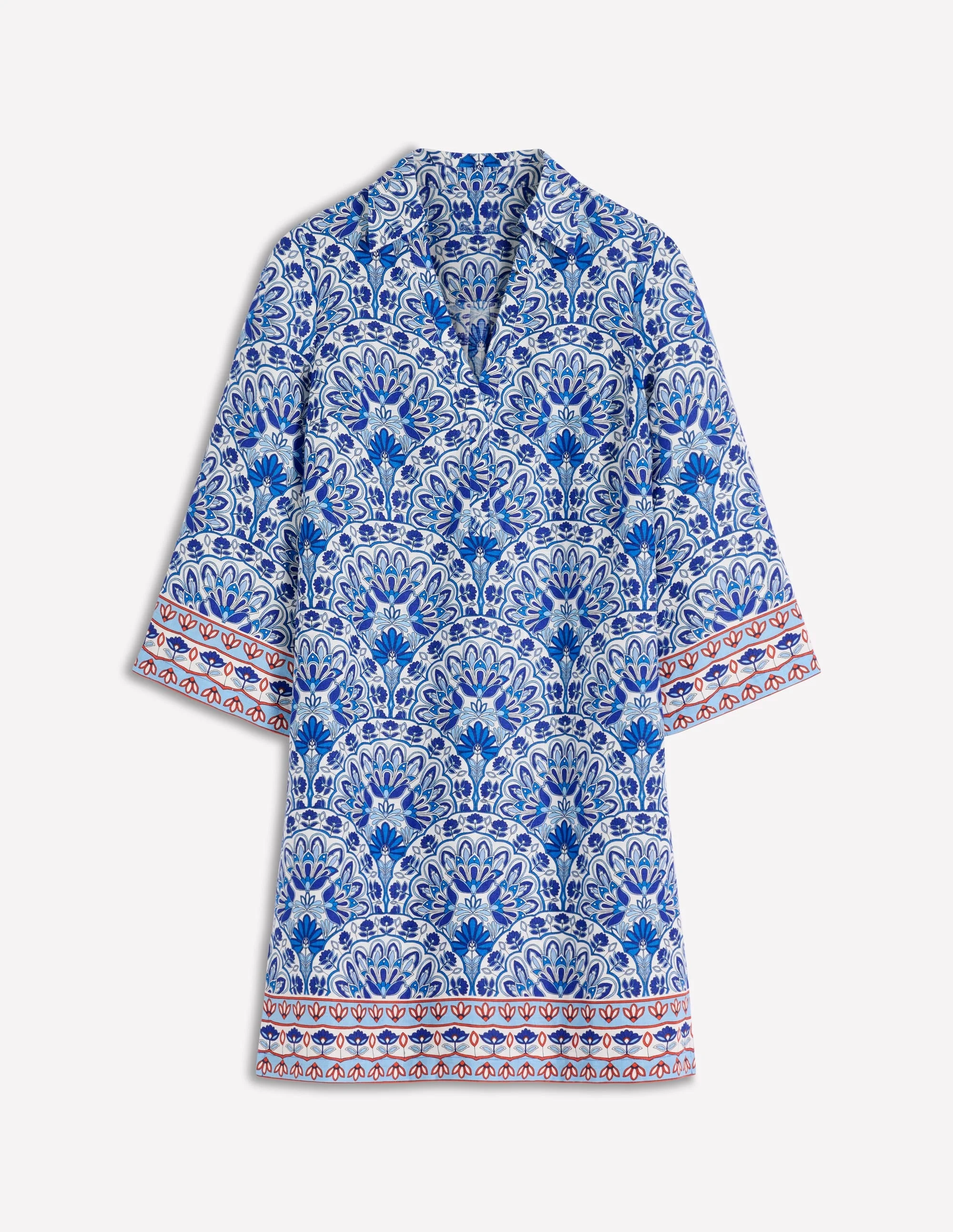 Carmen Linen Short Dress-Bright Blue, Elaborate Terrace - 1