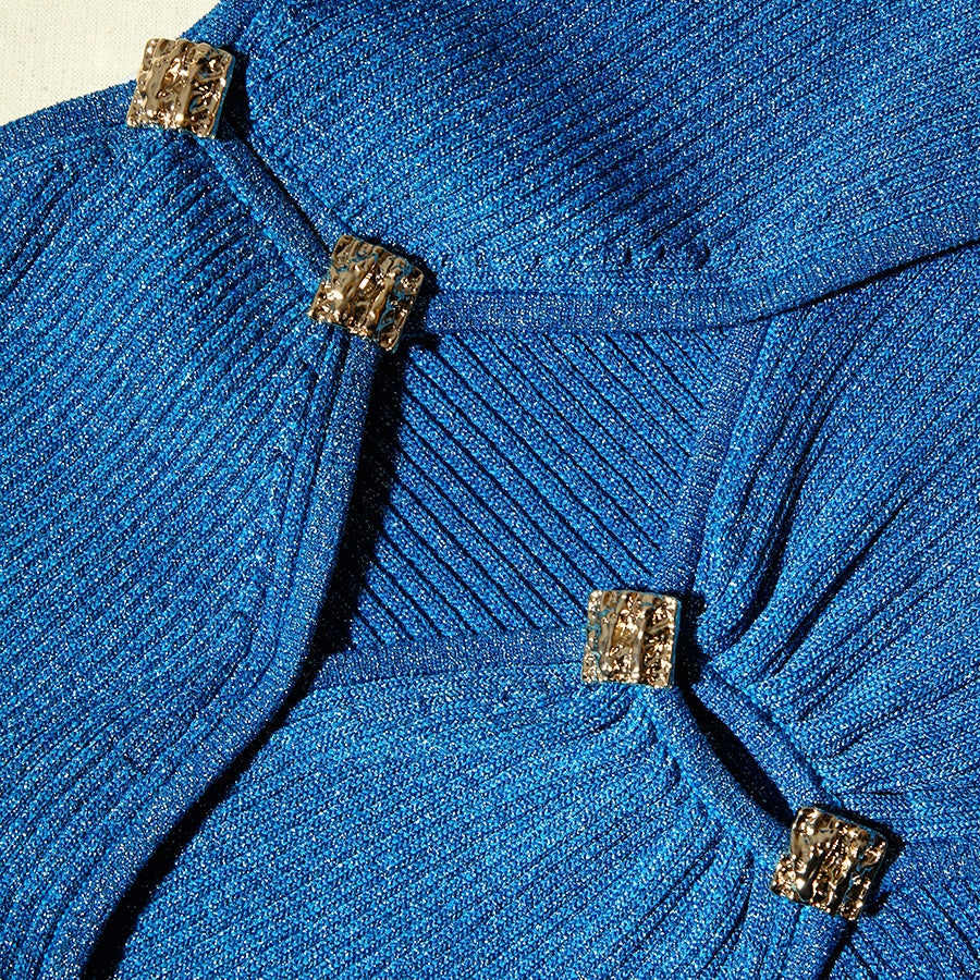 Blue Lurex Sweetheart Knit Midi Dress - 5