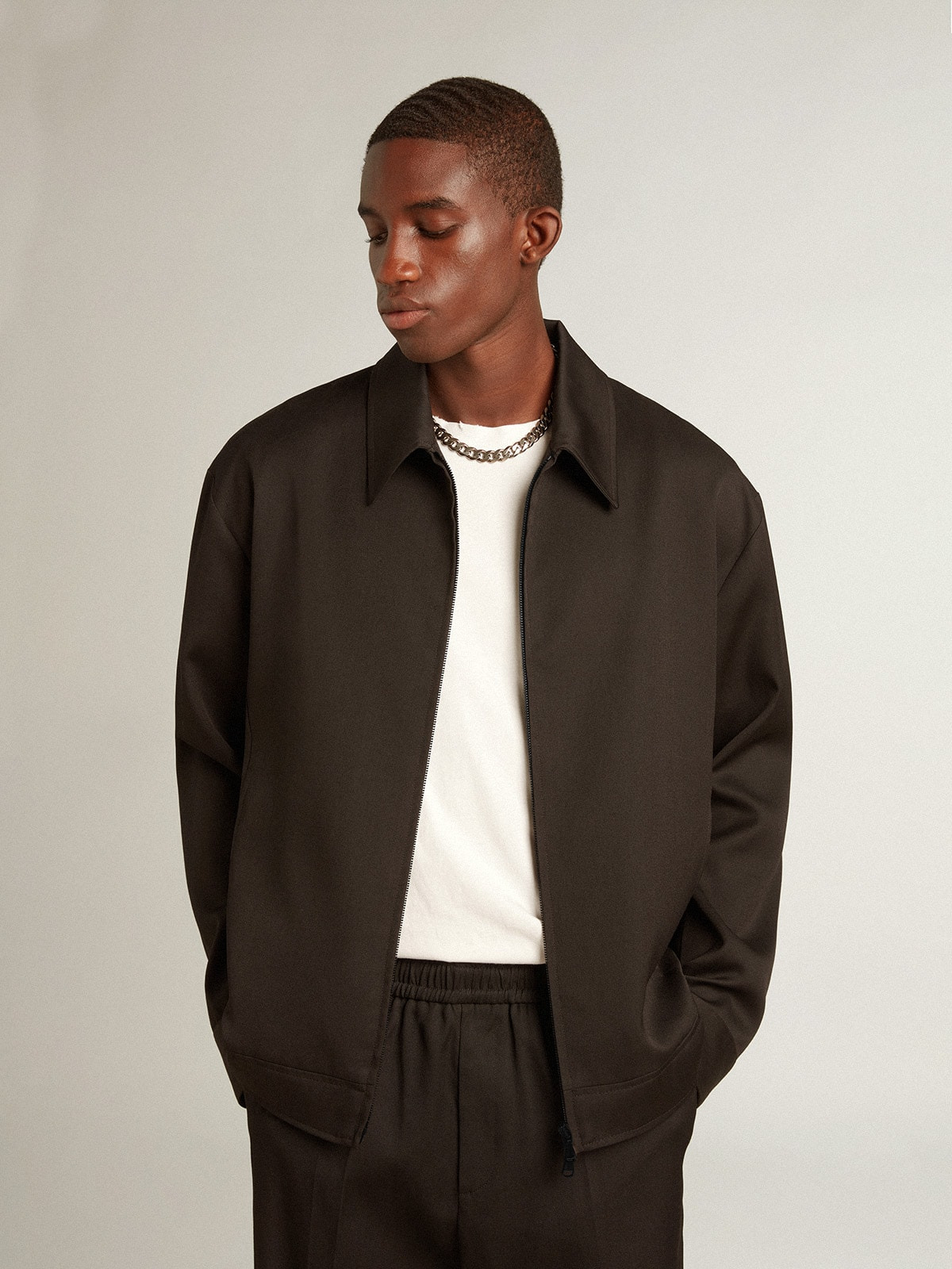Men’s zip-up jacket in black wool gabardine - 5