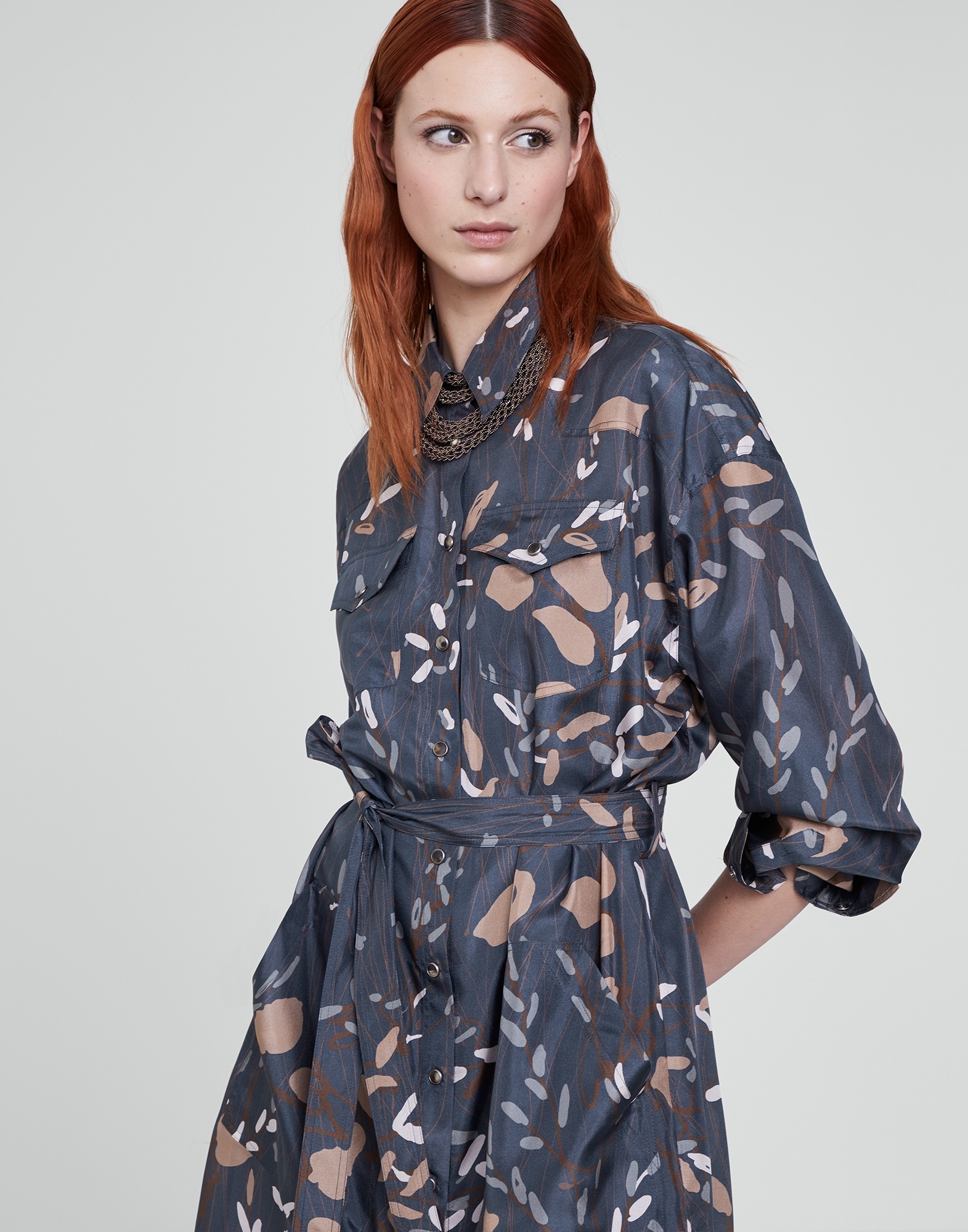 Ramage print silk pongee shirt dress - 4