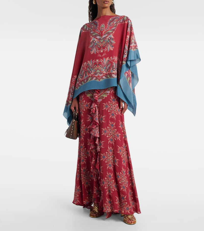 Etro Asymmetrical floral silk crêpe poncho outlook