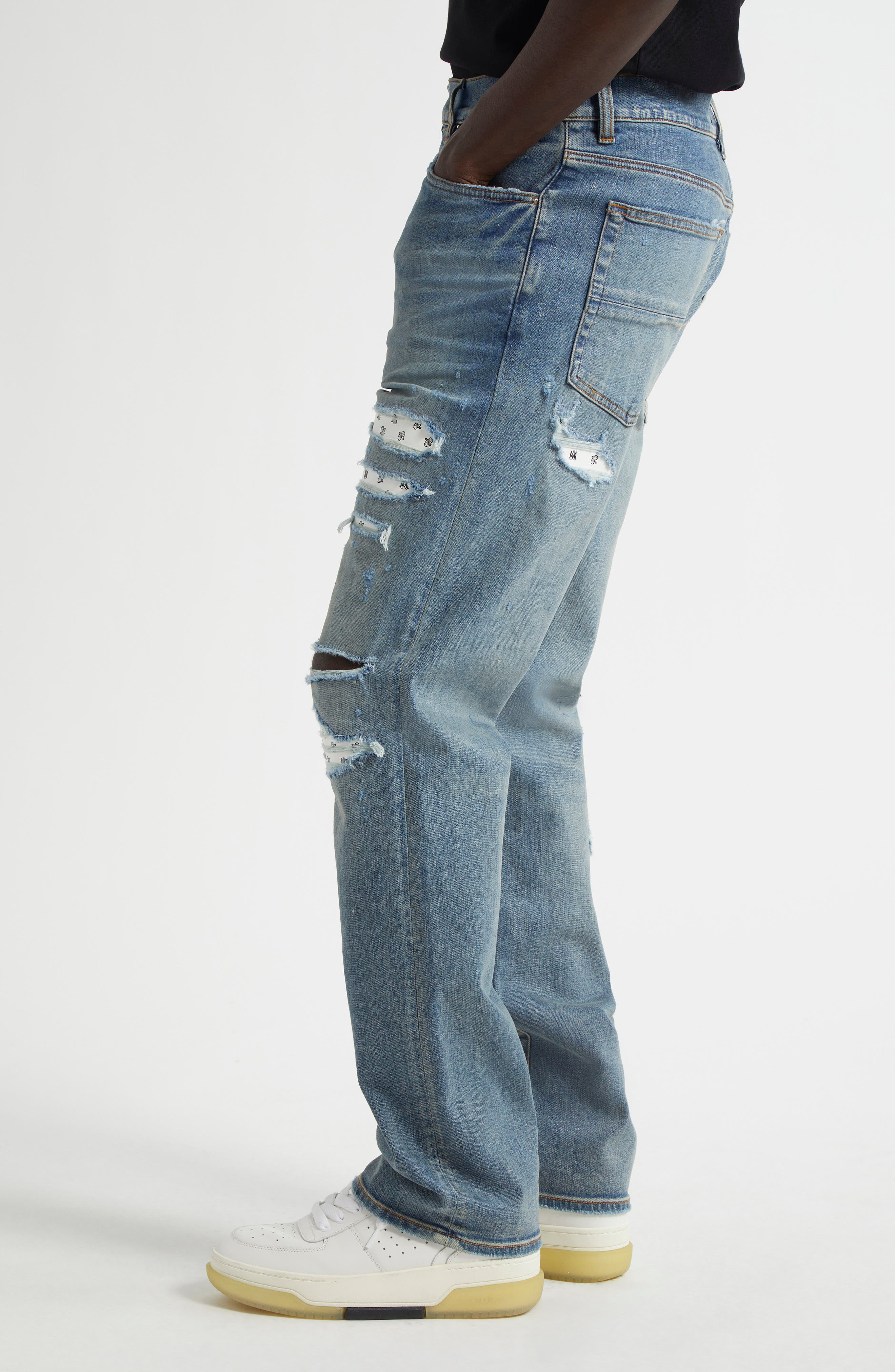 AMIRI Bandana Repaired Slim Fit Jeans in True Indigo at Nordstrom - 4