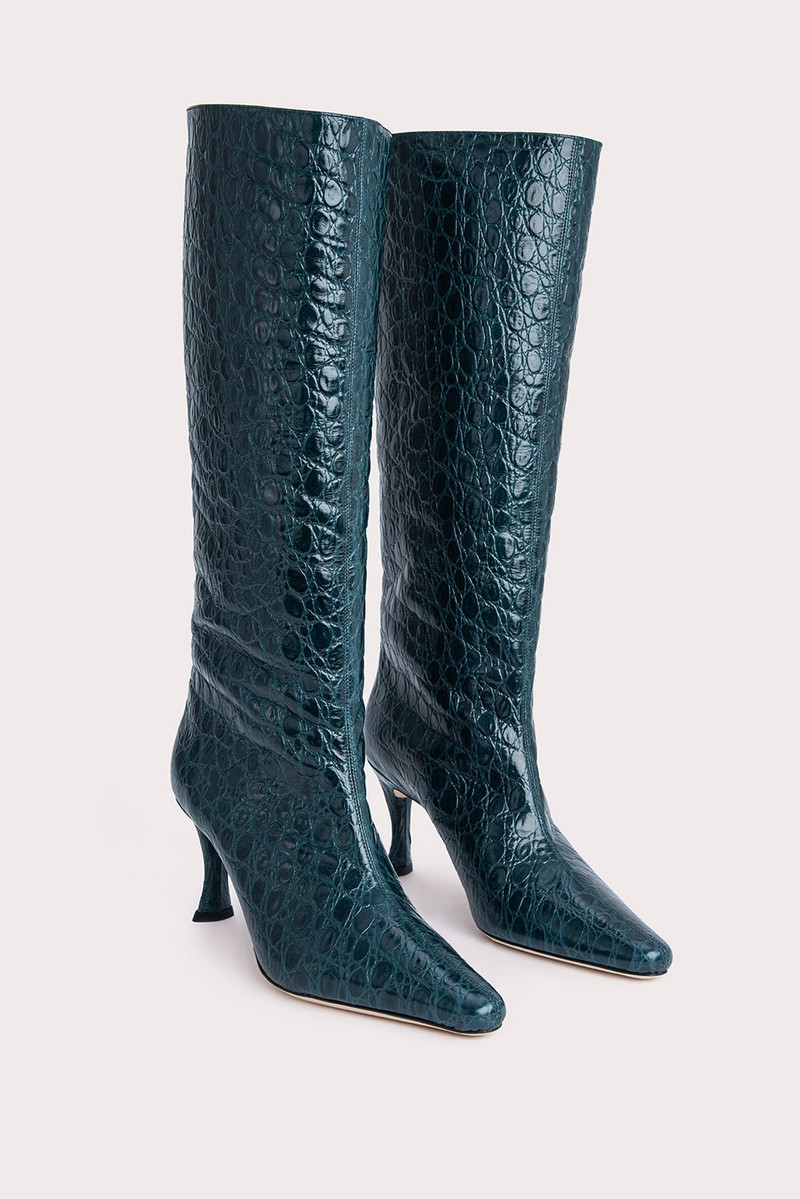 BY FAR Stevie 42 Petrol Circular Croco Embossed Leather outlook
