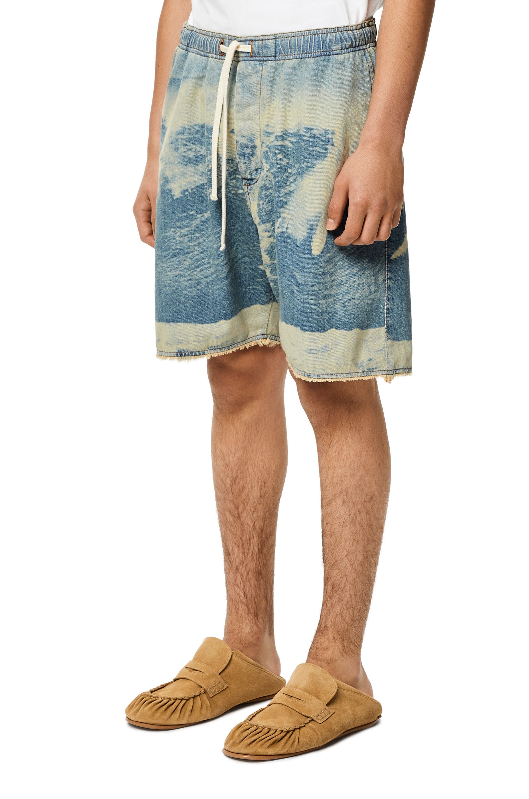 Surf print drawstring shorts in denim - 3