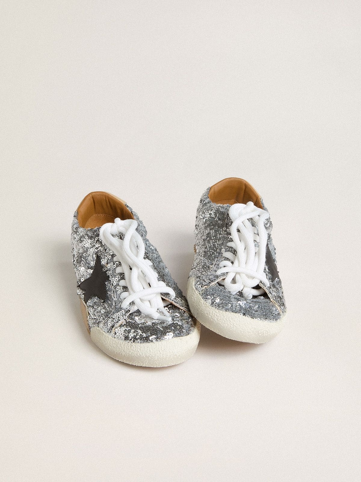 Women's True-Star in silver sequins with black star and beige leather heel tab - 8