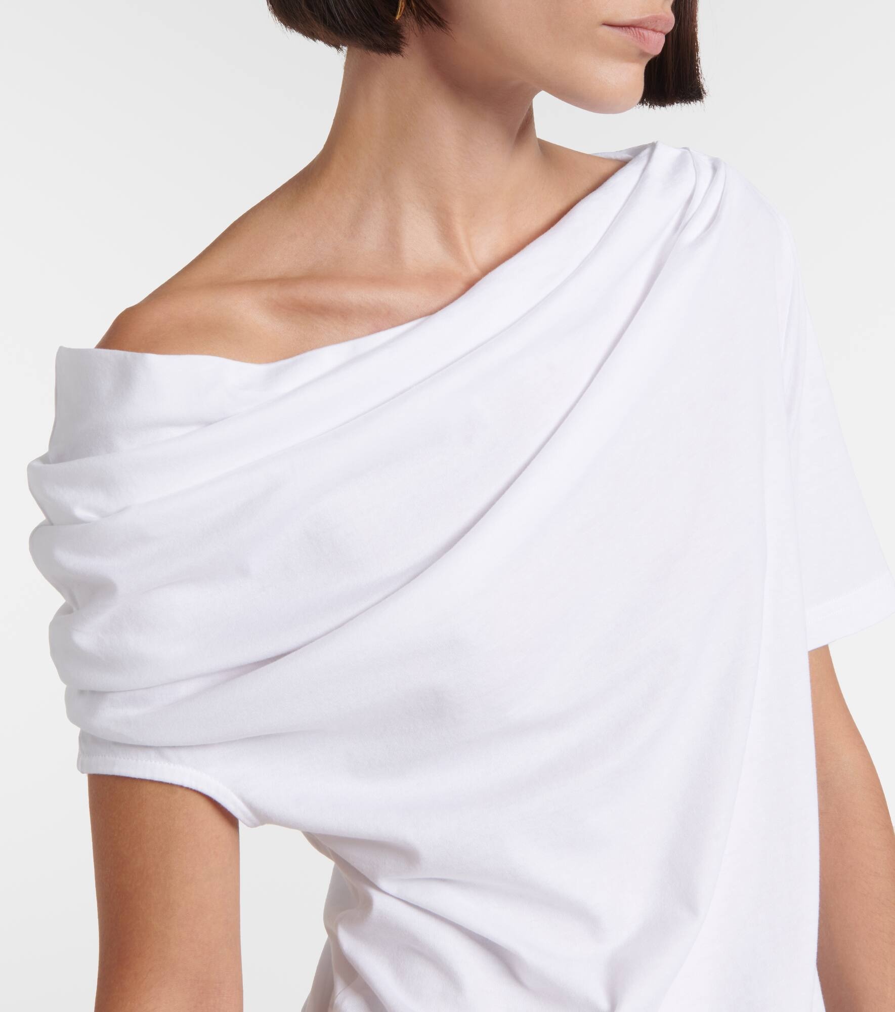 Draped one-shoulder cotton T-shirt - 5