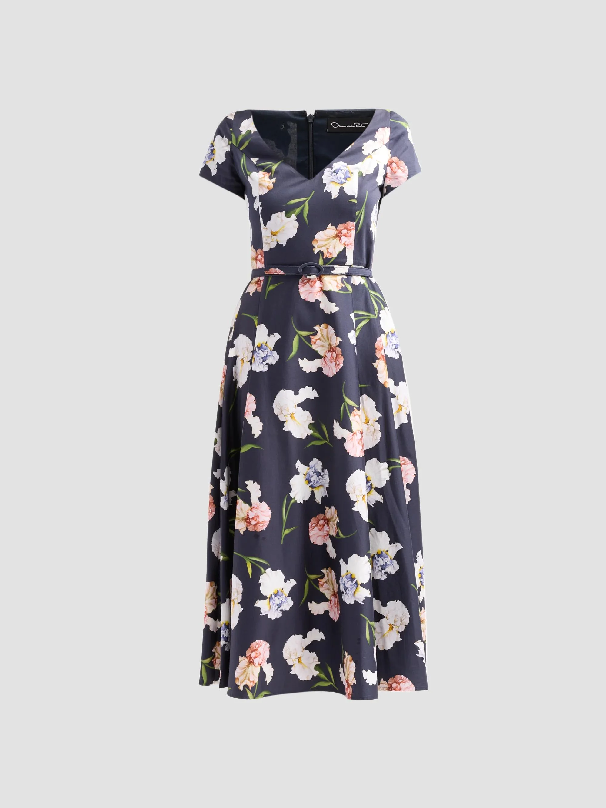Women's Painted Iris Poplin Day Dress - Navy Multi - 1