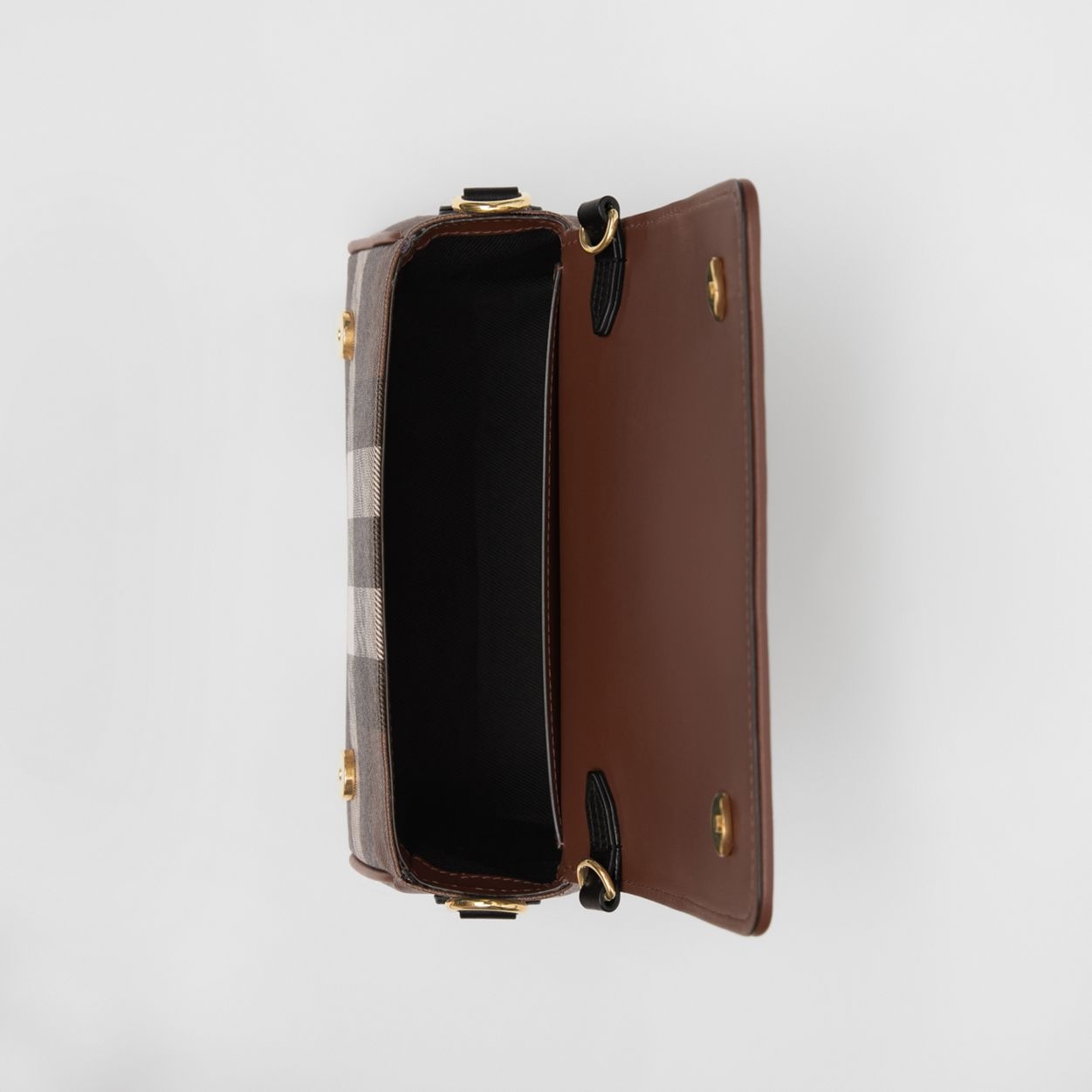 Check and Leather Crossbody Bag - 5