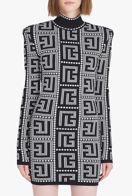 Short eco-designed dress with black and white mosaic Balmain monogram - 5