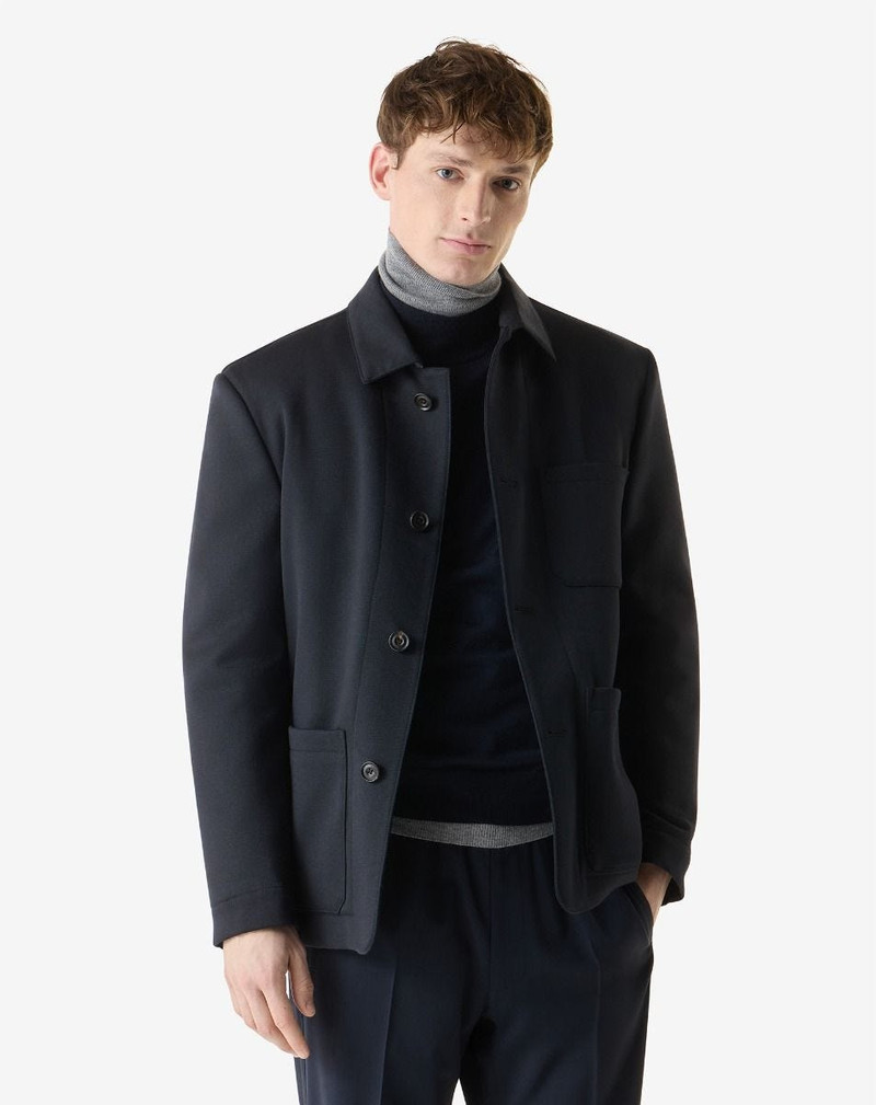 CORNELIANI Blue stretch technical wool jacket outlook