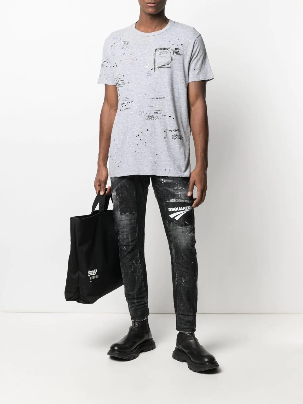 distressed-effect scribble T-shirt - 2