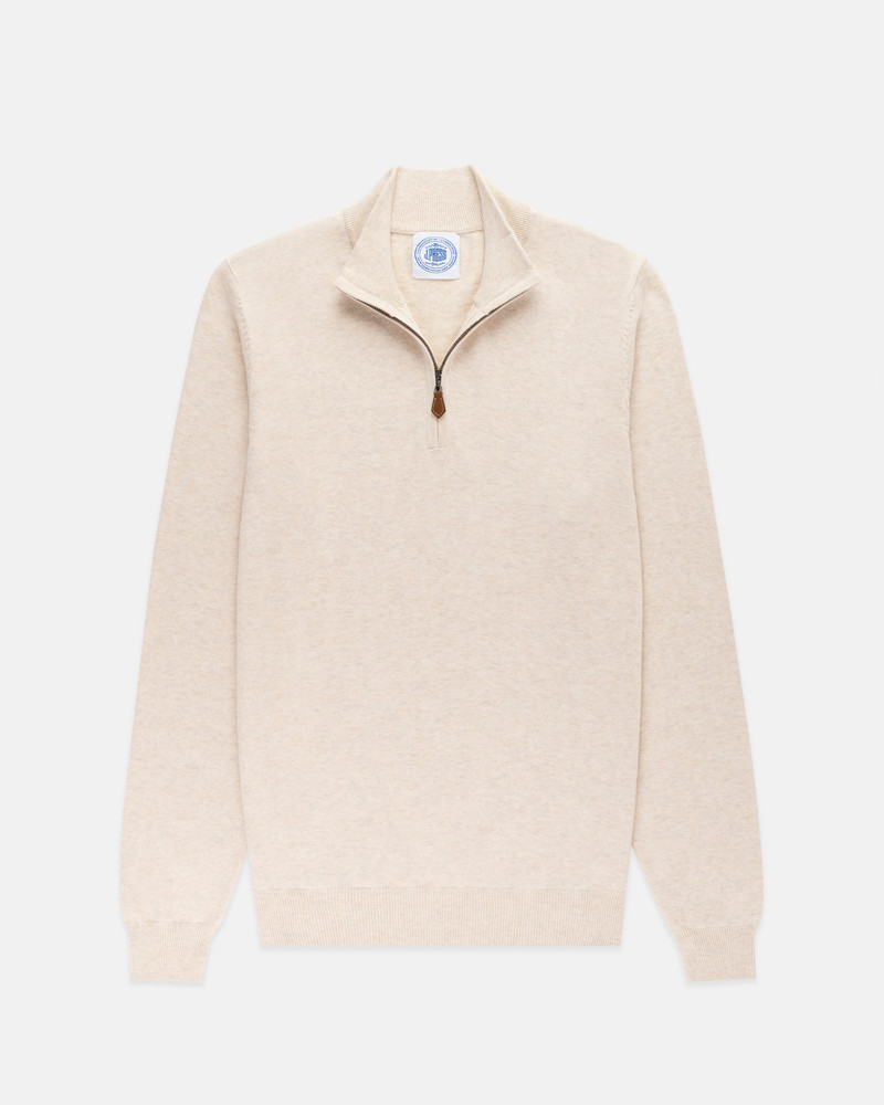 J. PRESS LIGHT TAN COTTON-CASHMERE QUARTER-ZIP SWEATER - TRIM FIT outlook