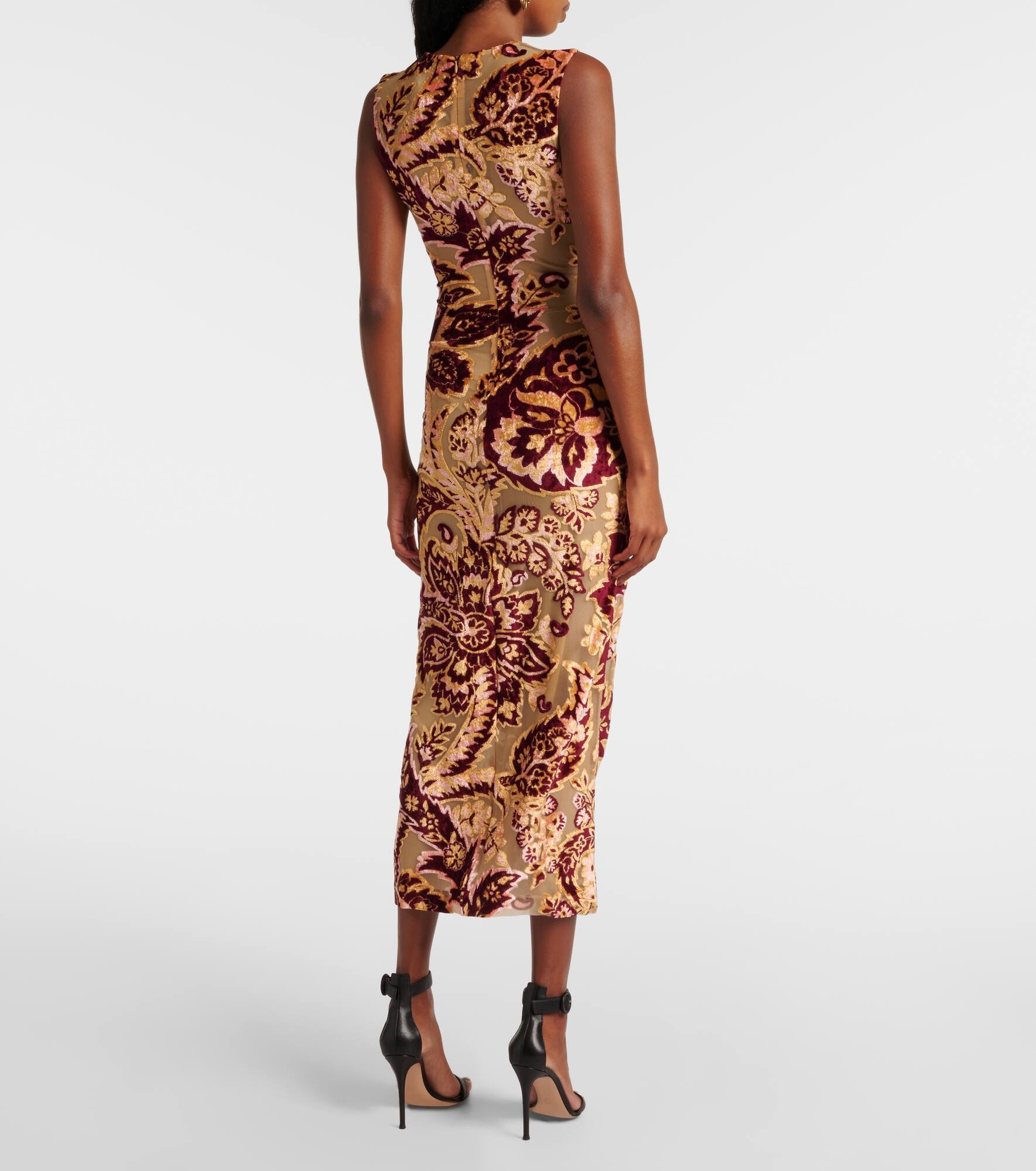 Paisley velvet and tulle jacquard midi dress - 3