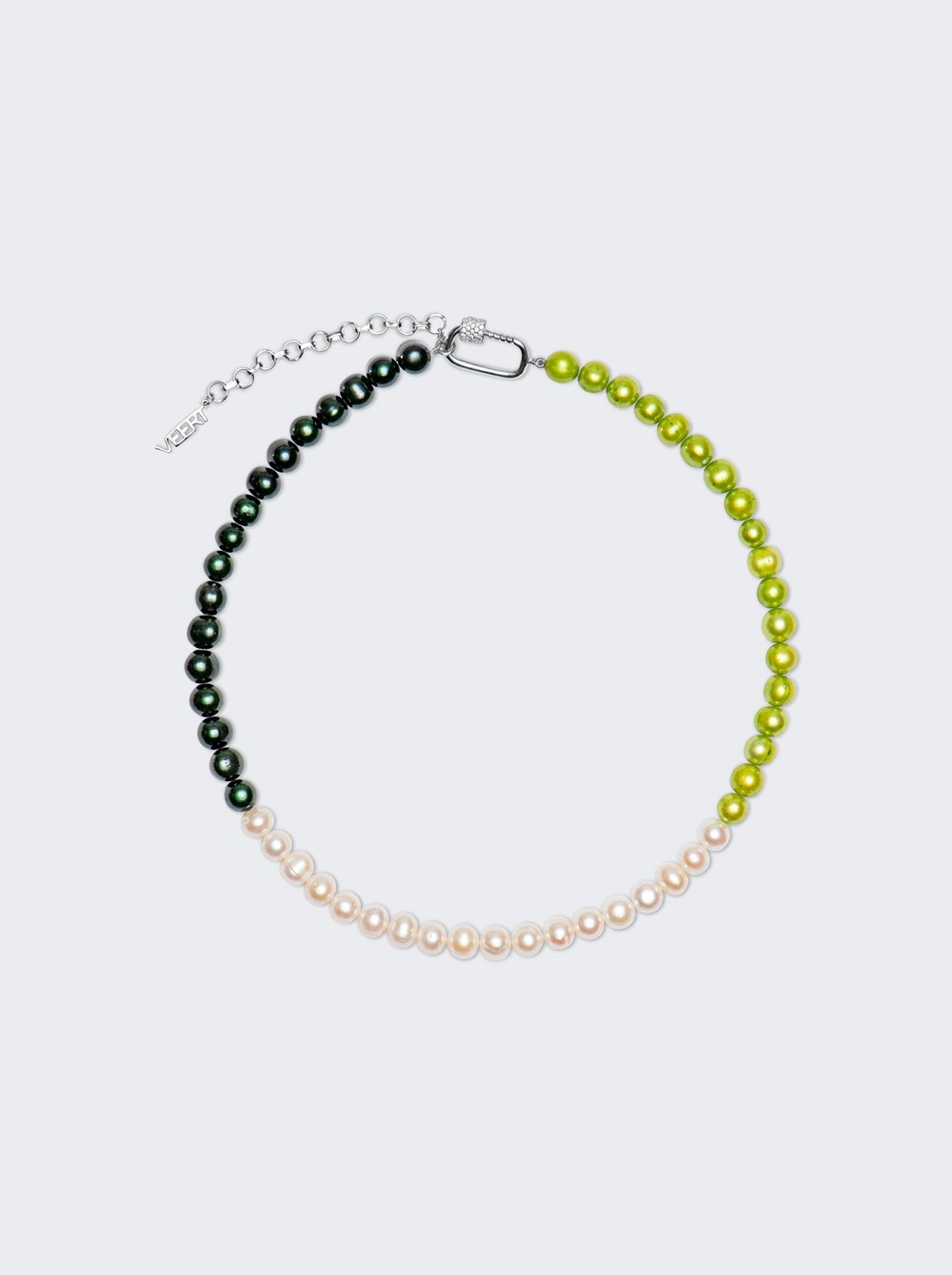 The Chunk Multi Green Freshwater Pearl Necklace White Gold - 1