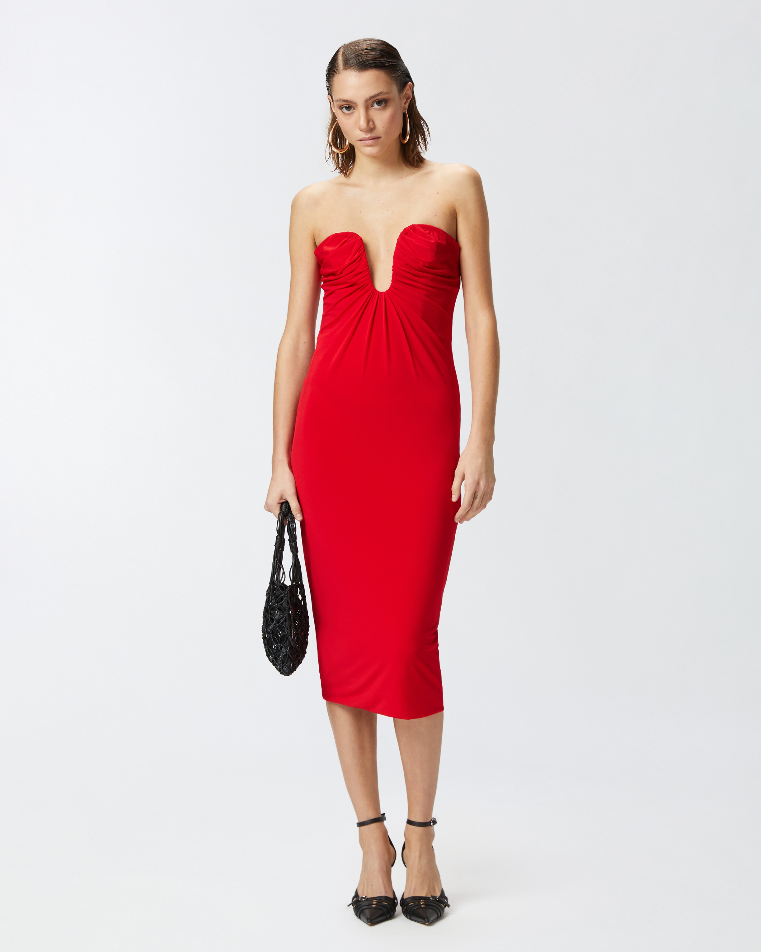 EVENING MIDI DRESS WITH CONTOURED NECKLINE - 2