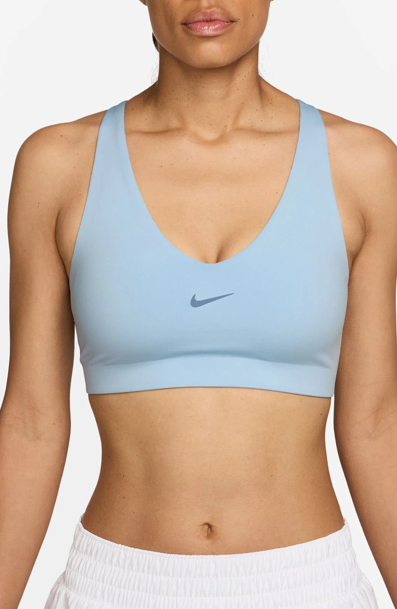 Nike Universa Dri-FIT Padded Sports Bra in Celestine Blue/White at Nordstrom - 1