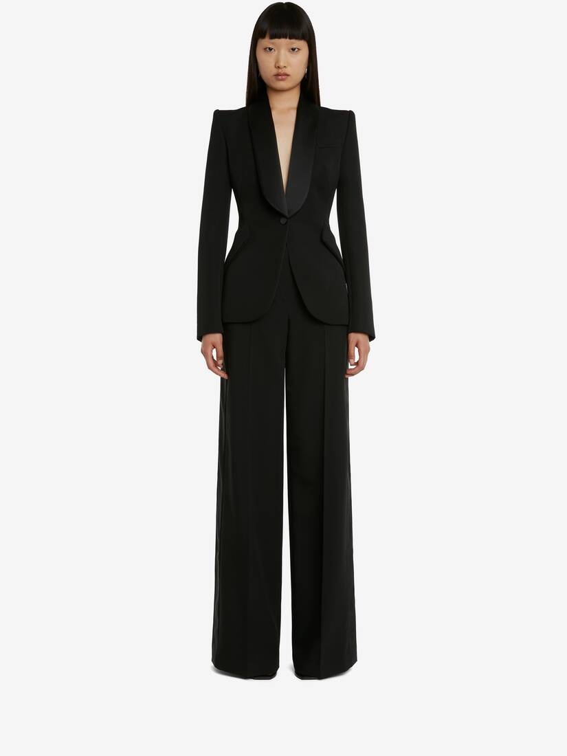 Women's Peak Shoulder Grain De Poudre Jacket in Black - 2