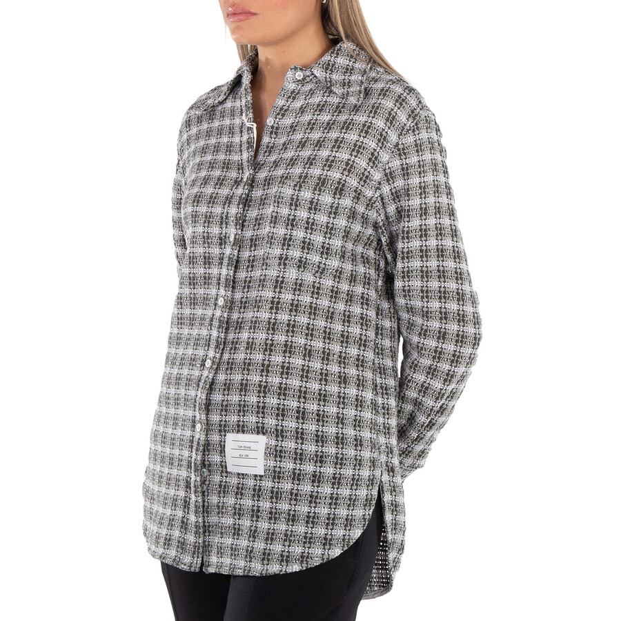 Thom Browne Ladies Check Crochet Tweed Oversized Shirt - 4