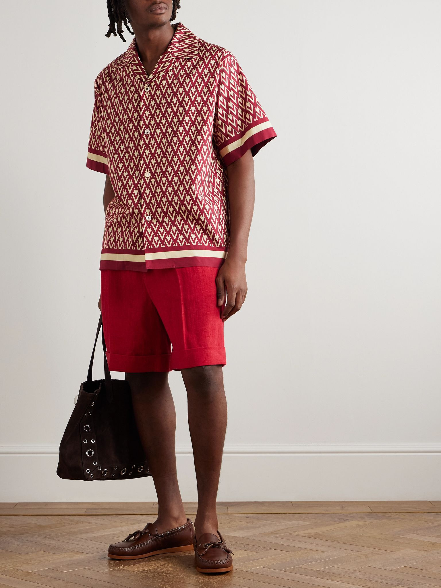 Camp-Collar Printed Cotton-Twill Shirt Red - 2