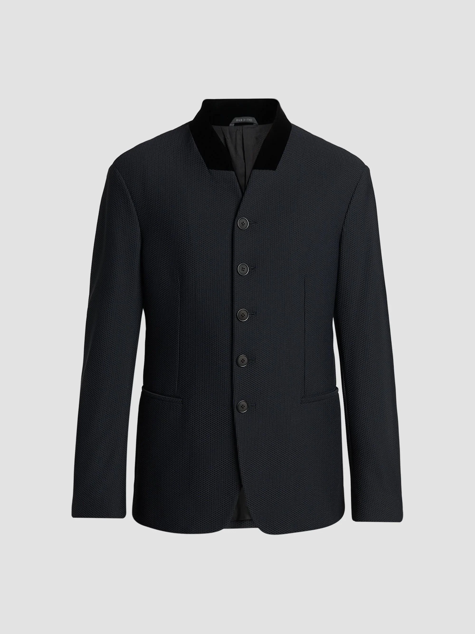 Men's Rice-Stitch Band Collar Jacket - Black - 1