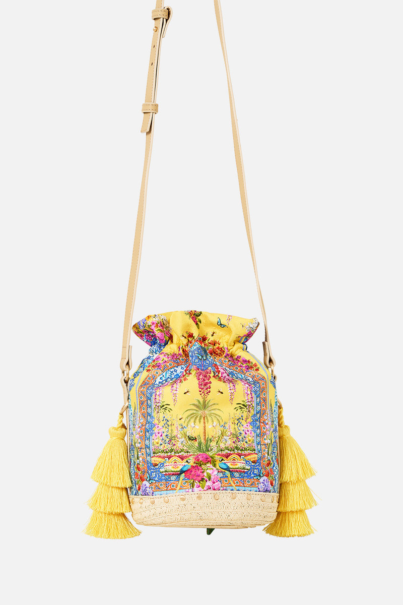 CAMILLA TIE TOP BUCKET BAG WITH TASSELS outlook