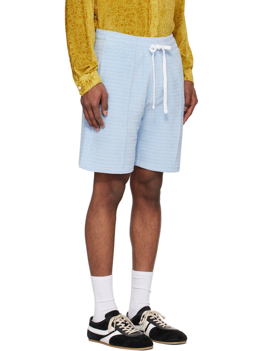 Blue Velour Stripe Shorts - 2