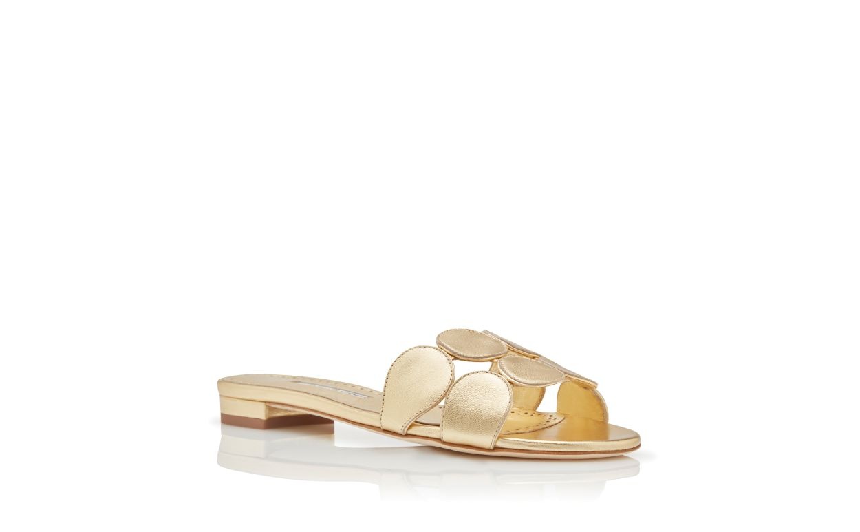 Gold Nappa Leather Flat Sandals - 3