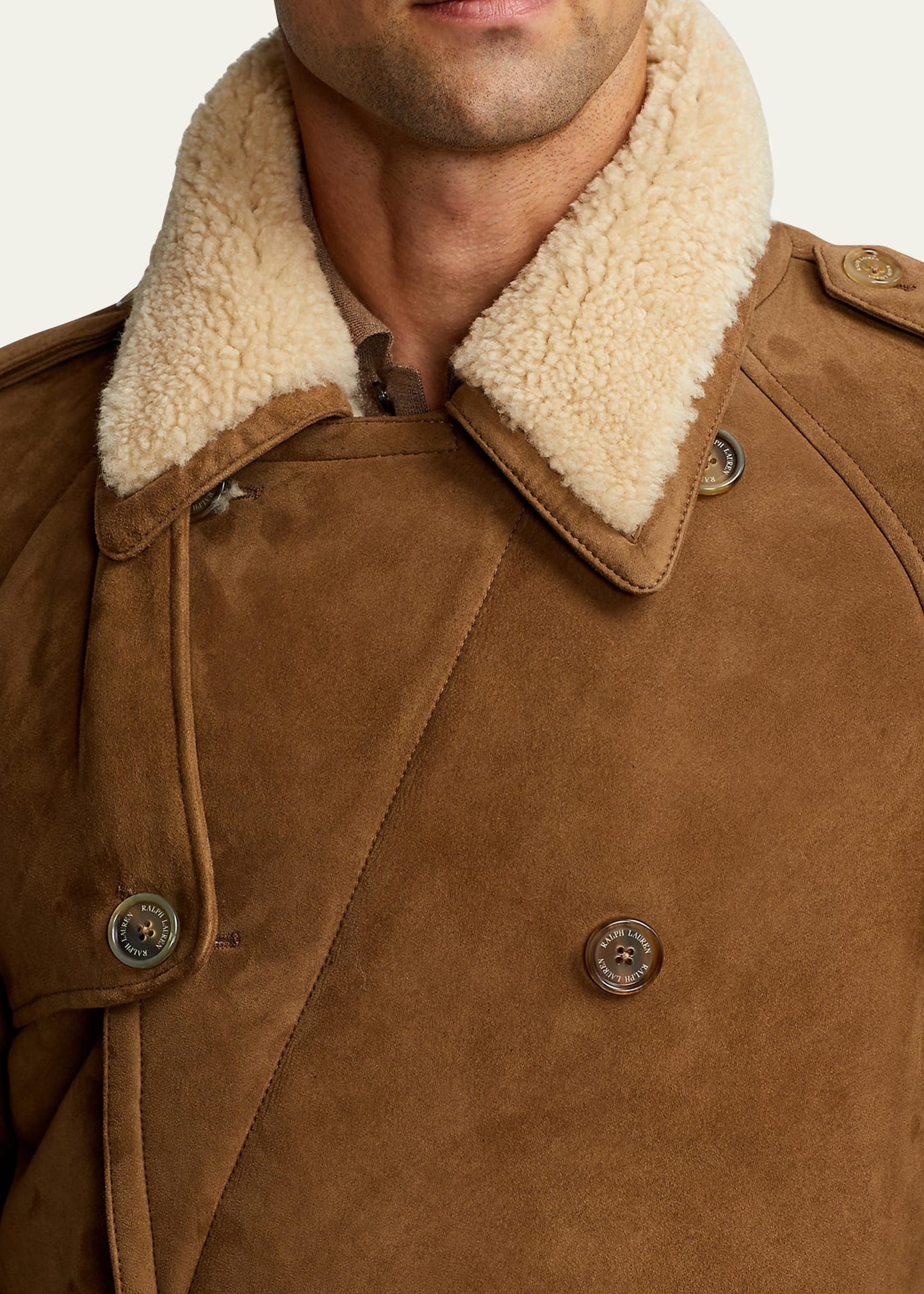 Men's Shearling Trench Coat - 5