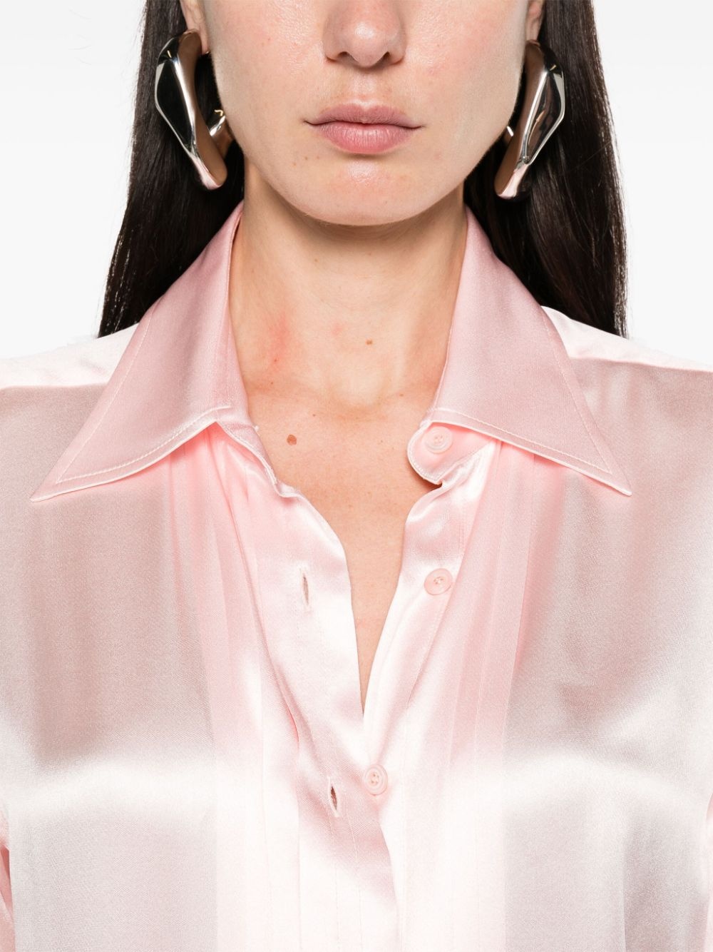 pintuck-detail silk shirt - 5