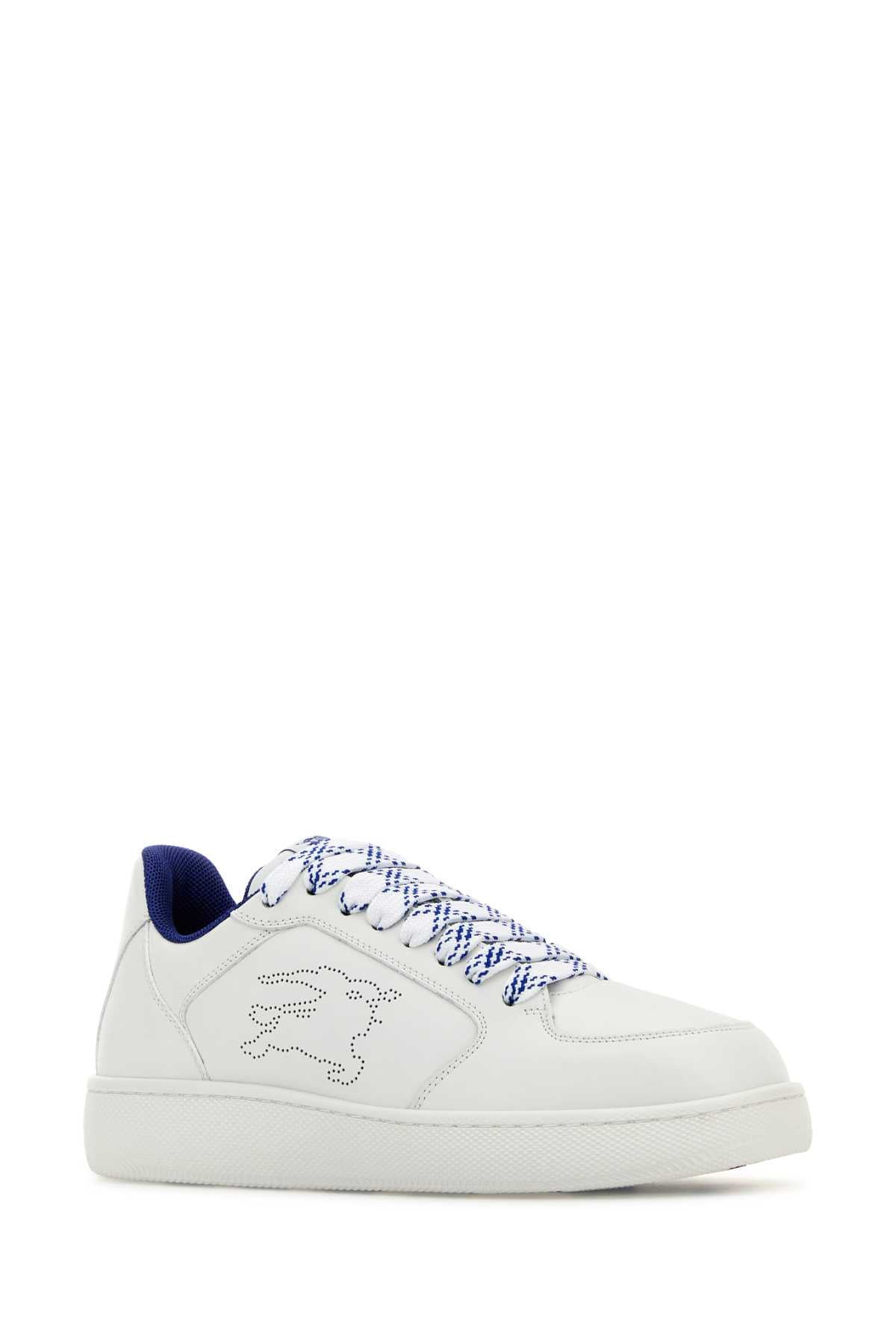 Burberry Men White Leather Stock Sneakers - 2