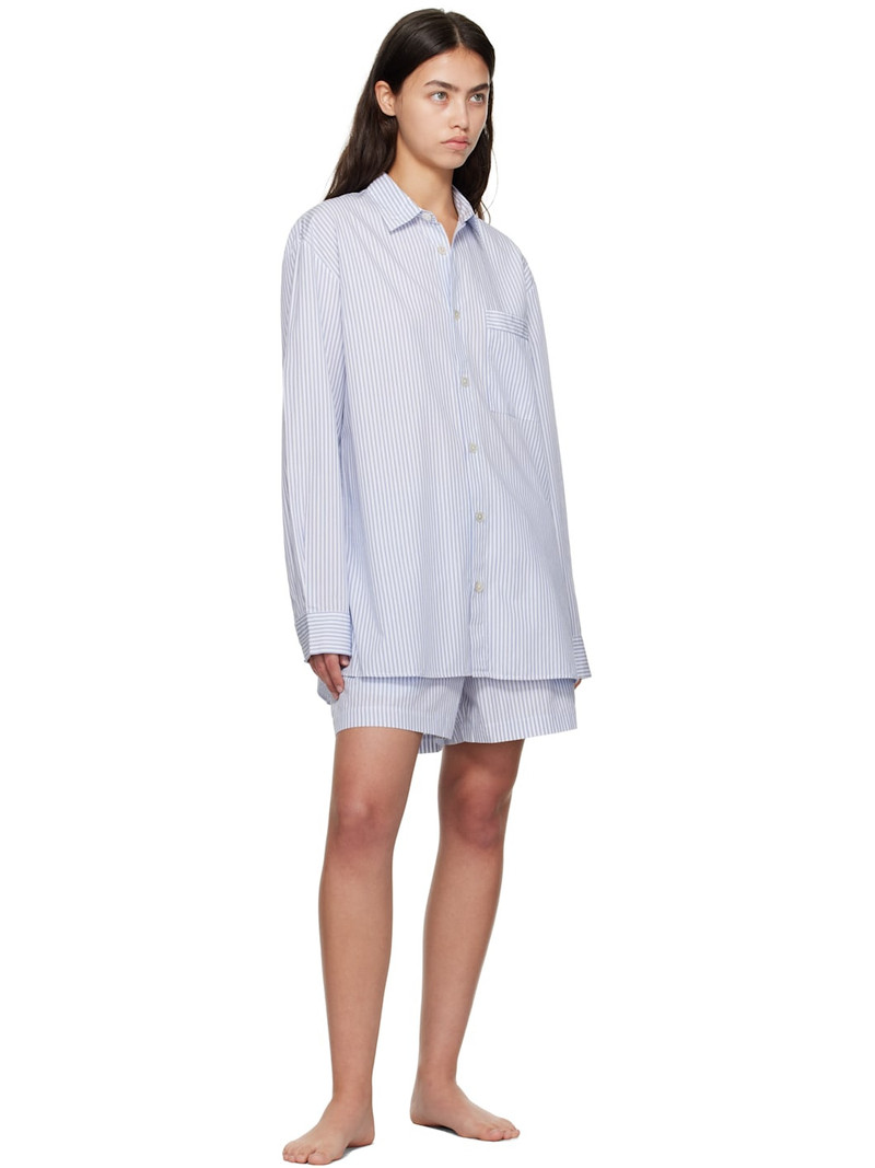 TEKLA White & Blue Poplin Long-Sleeved Pyjama Shirt outlook