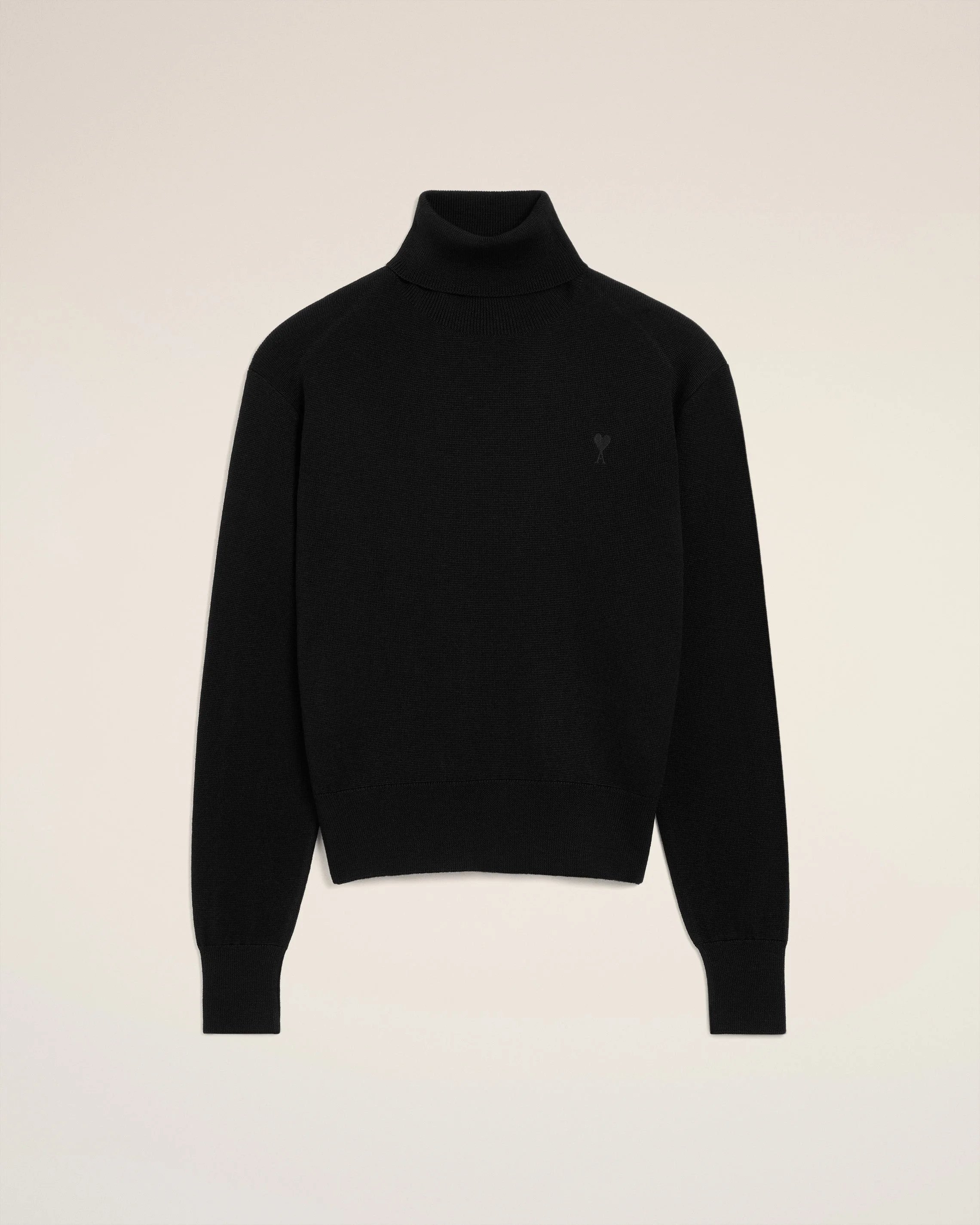 BLACK WOOL AMI DE COEUR TURTLE NECK SWEATER - 1