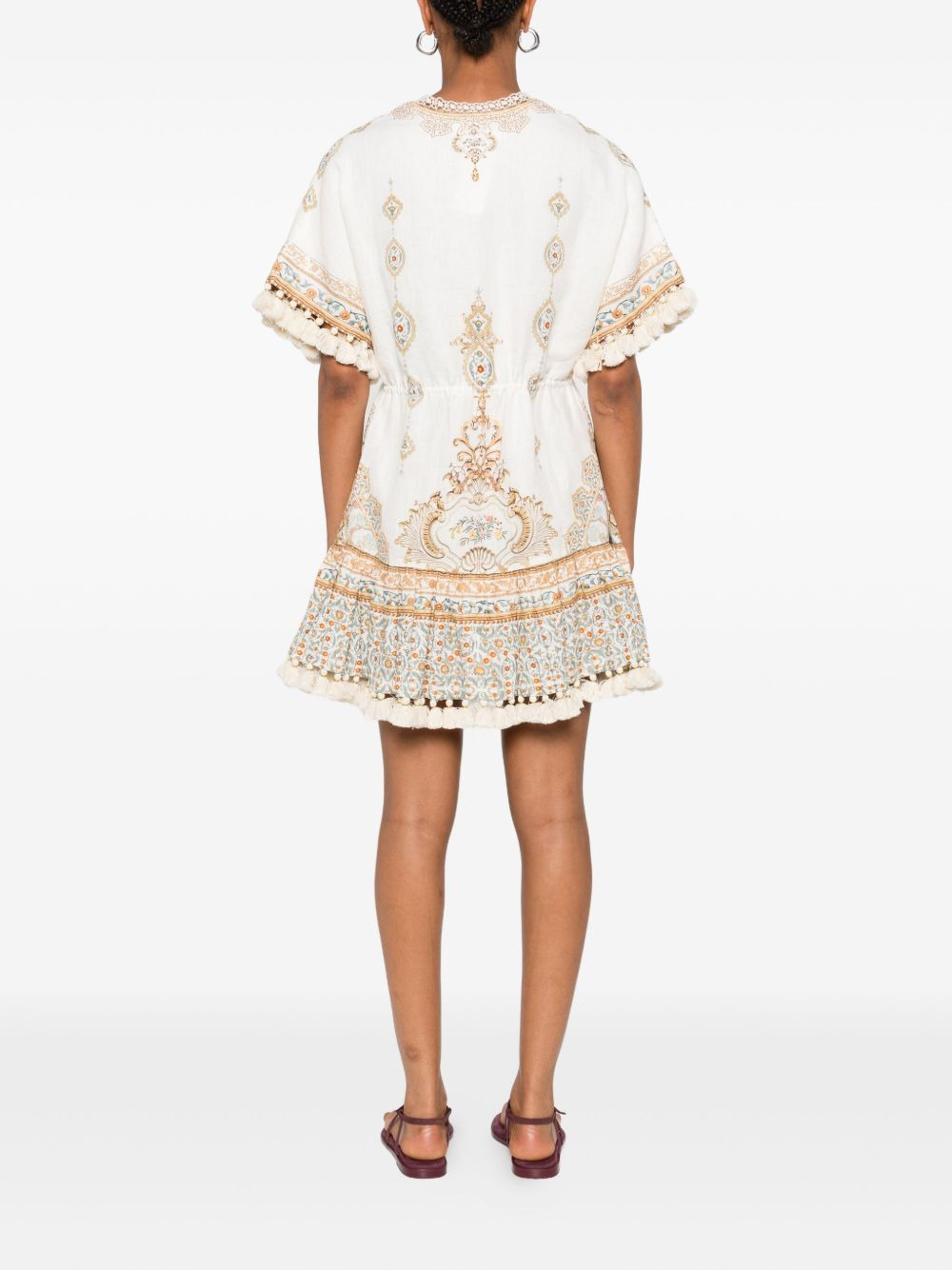 pom-pom trim V-neck mini dress - 4
