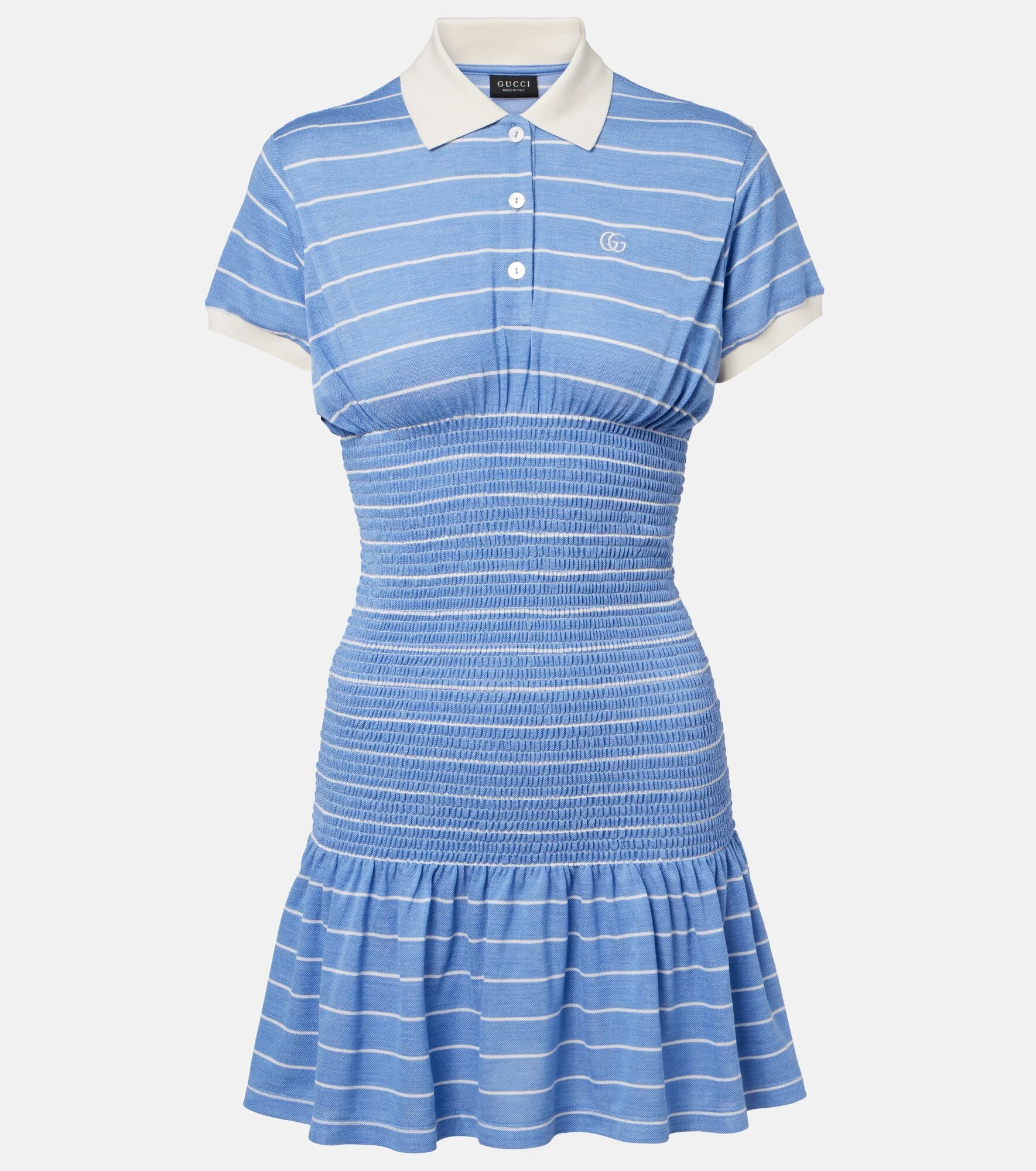 Shirred striped silk piqué polo dress - 1