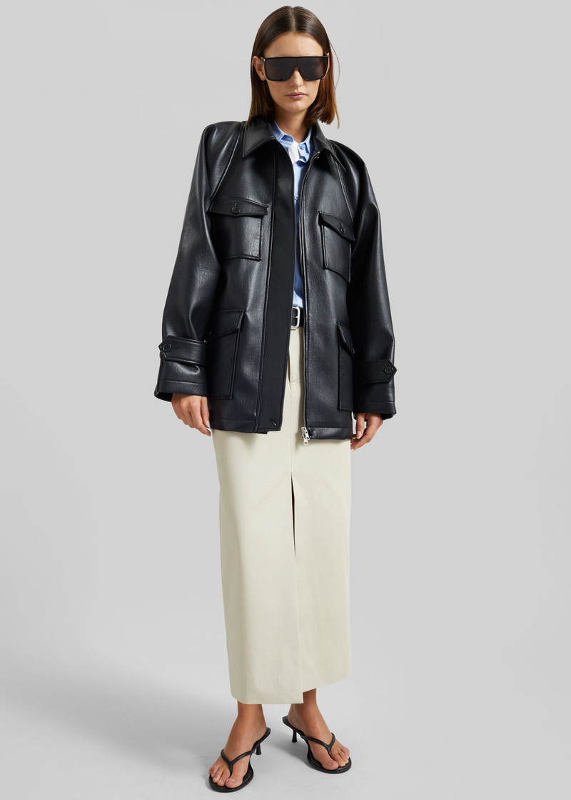 Kelia Faux Leather Padded Utility Jacket - Black 4