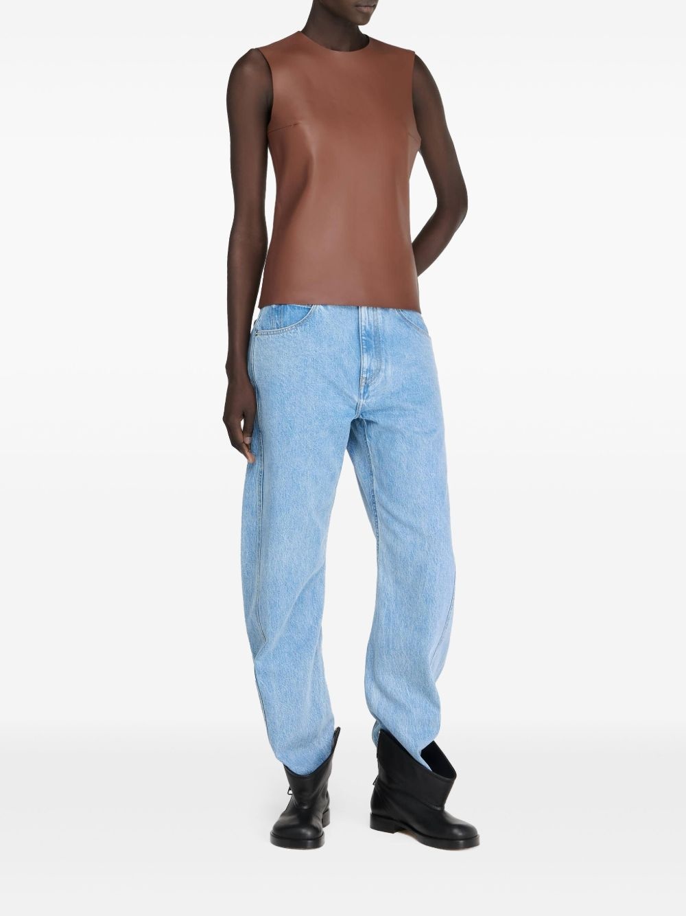 sleeveless leather top - 2