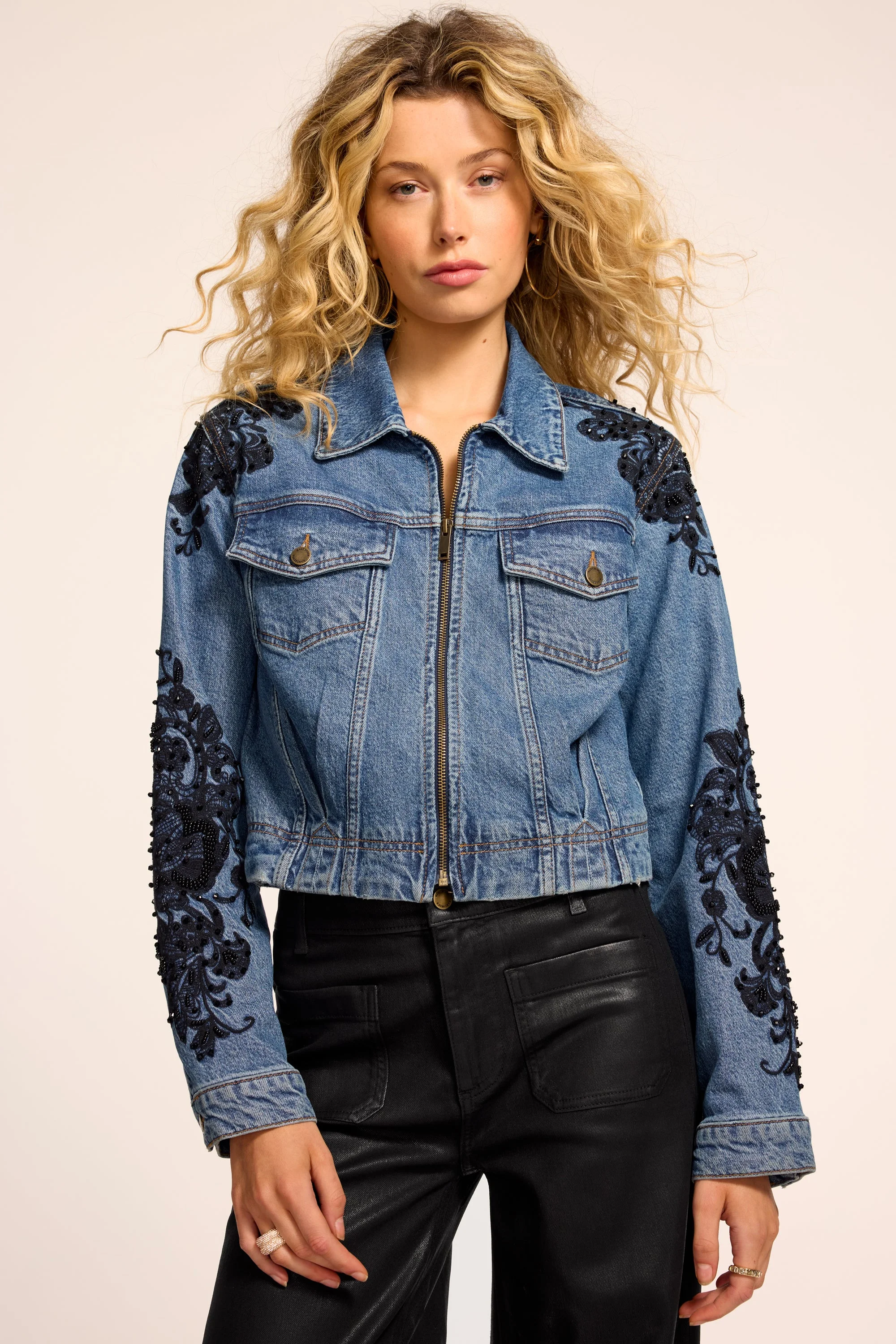 Jannah Beaded Denim Jacket - 1