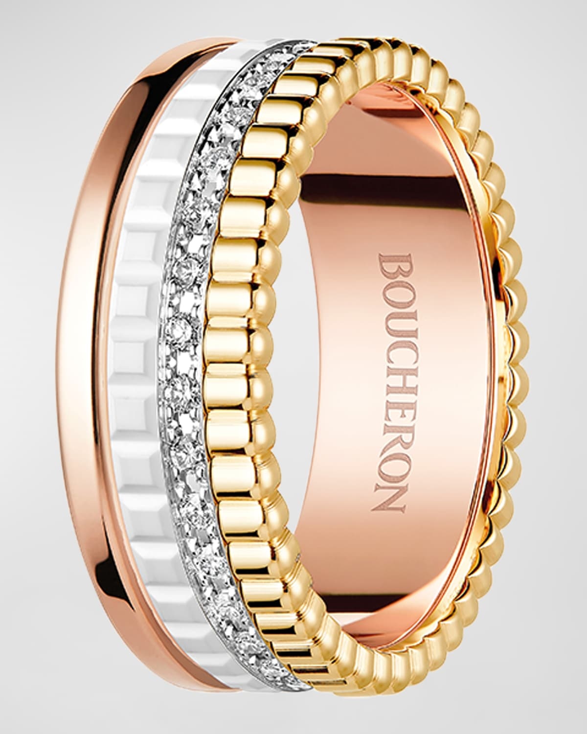 Quatre 18K Tricolor Gold & Ceramic Diamond Ring - 2