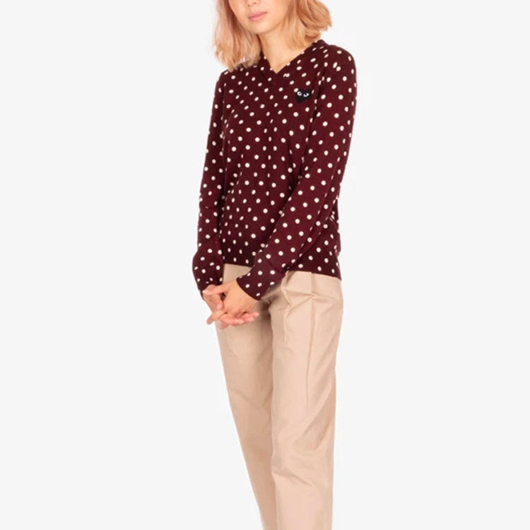 (WMNS) COMME des GARCONS PLAY Polka Dot Sweater Black Emblem 'Burgundy' AZ-N035-051-3 - 3