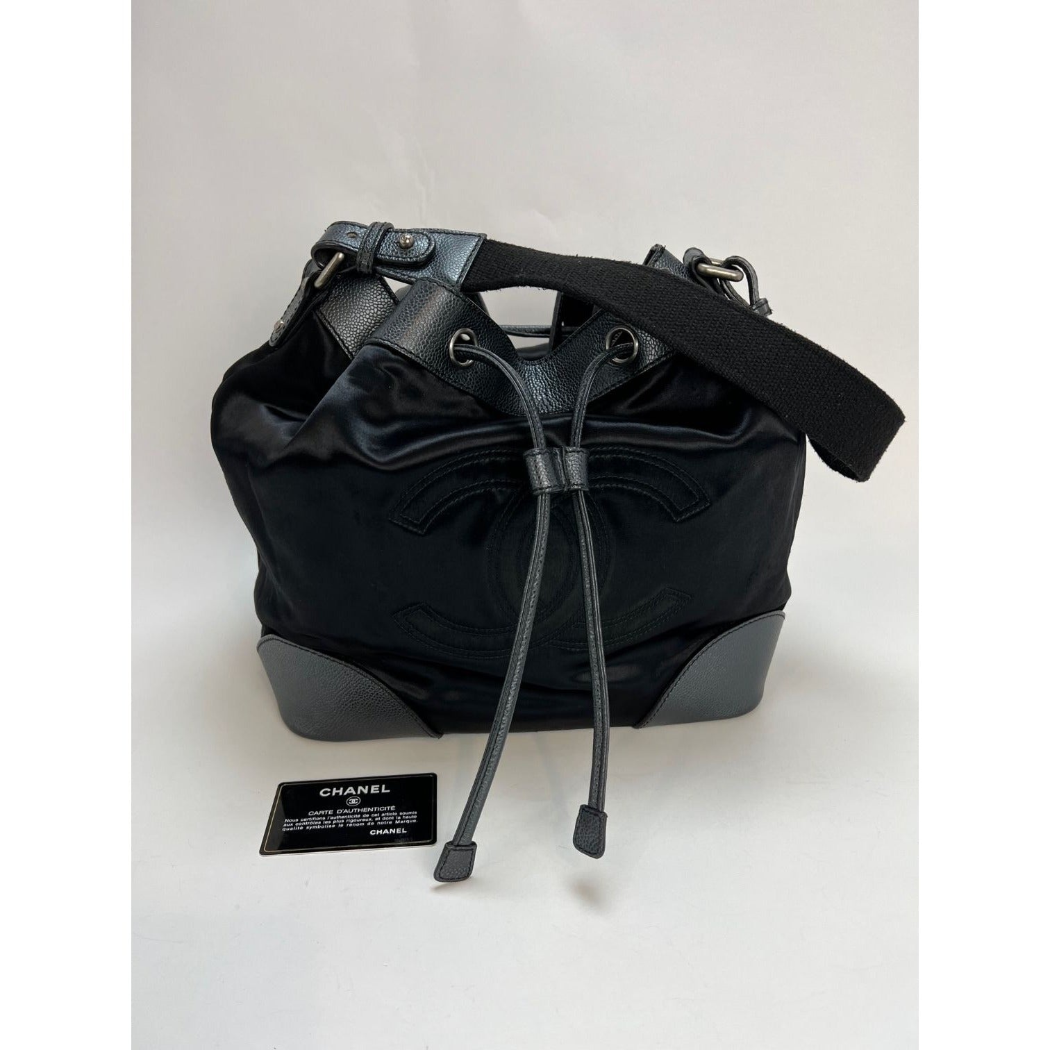 CHANEL Satin CC Large Black Bucket Shouler Bag - 15