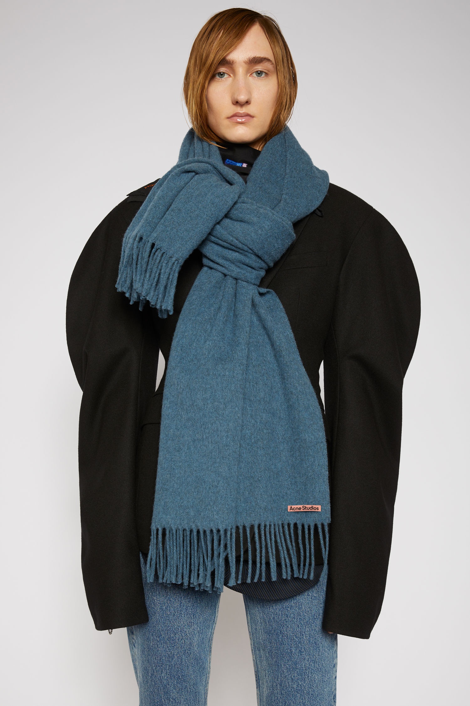 Oversized scarf dusty blue melange - 4